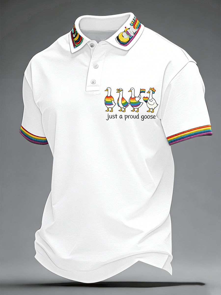 Funny Rainbow Goose LGBTQ Just a Proud Goose Polo Shirt Pride Month Apparel Gift For Men - Tradiviet