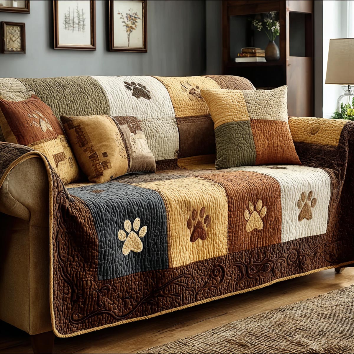 Furry Steps Quilted Sofa Cover Creative Home Room Decor Gifts For Room Decor - Tradiviet