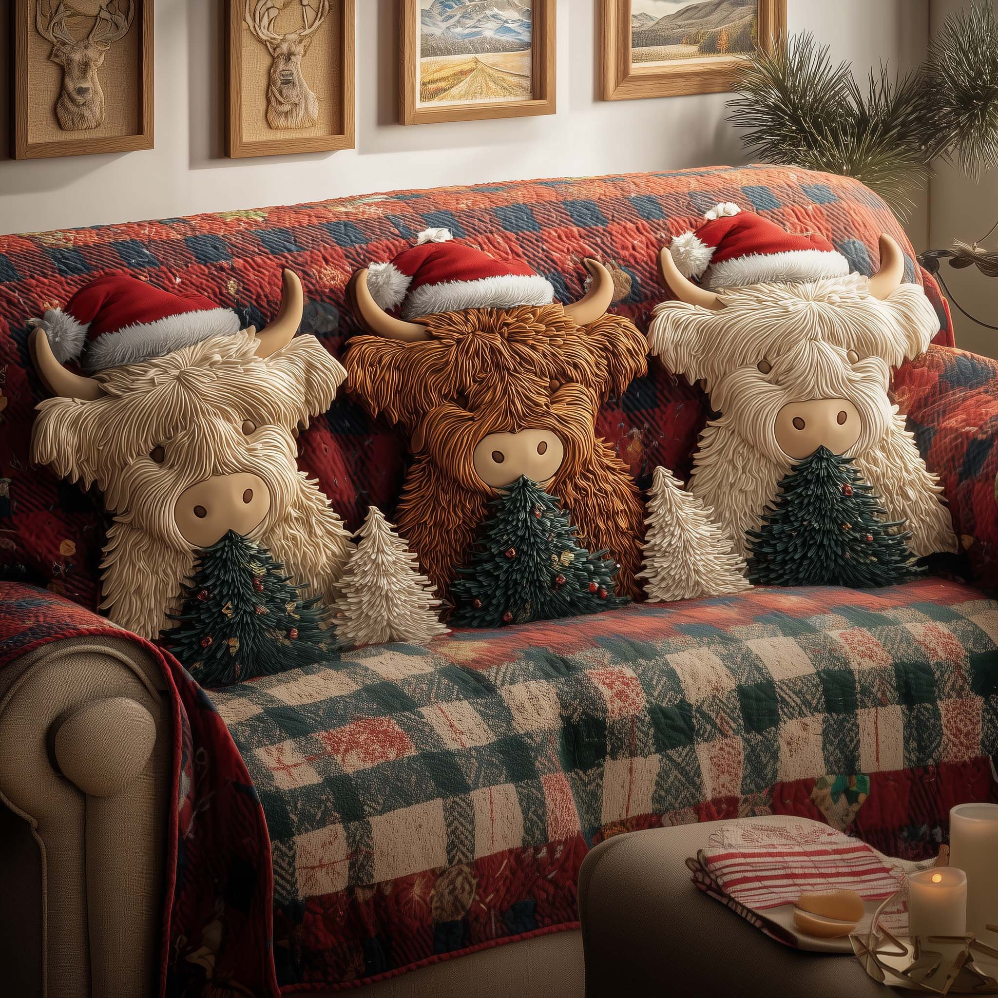 Fuzzy Highland Quilted Sofa Cover Rustic Home Couch Cover Cozy Living Gift Ideas - Tradiviet