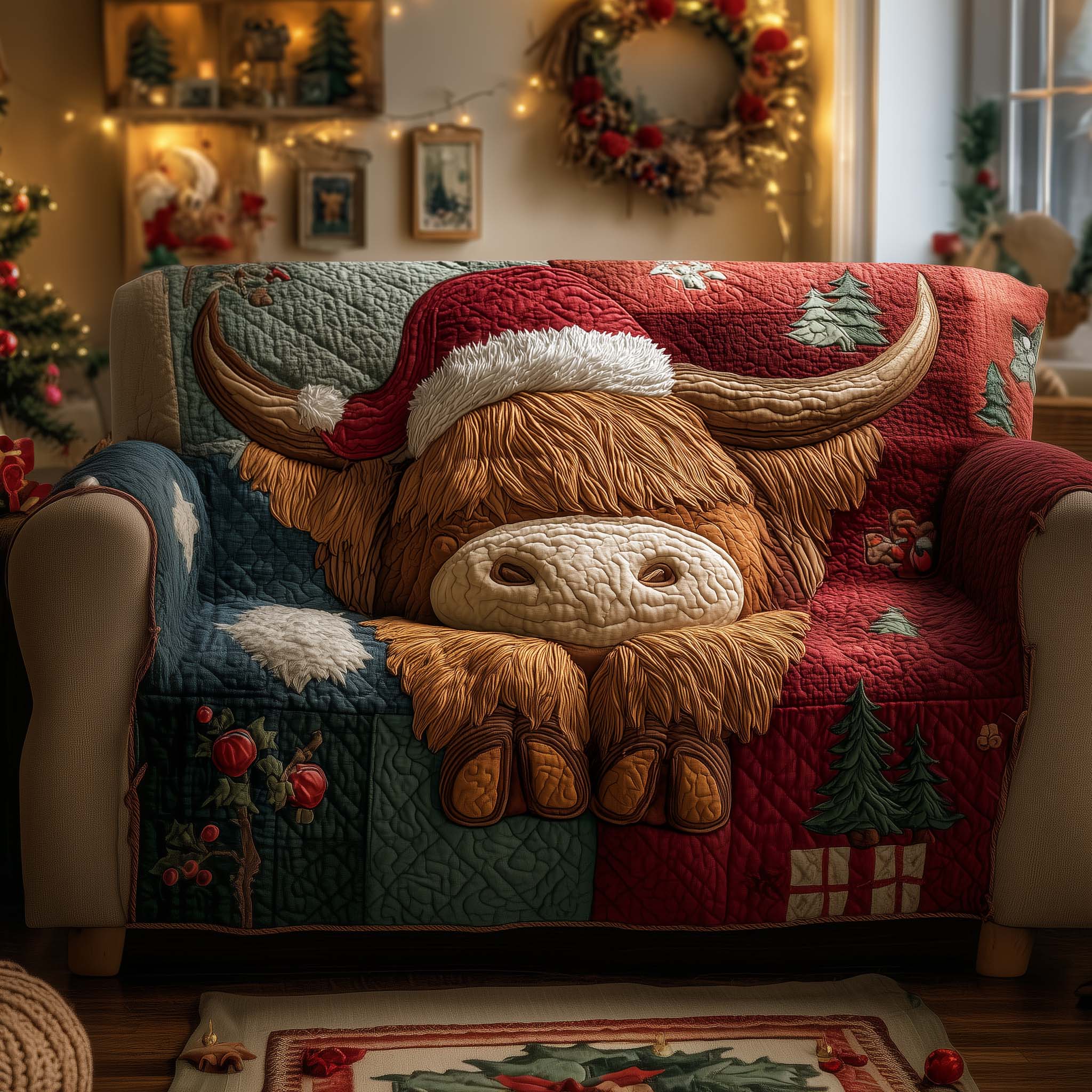 Fuzzy Highland Quilted Sofa Cover Rustic Home Couch Cover Cute Room Decor Finds - Tradiviet