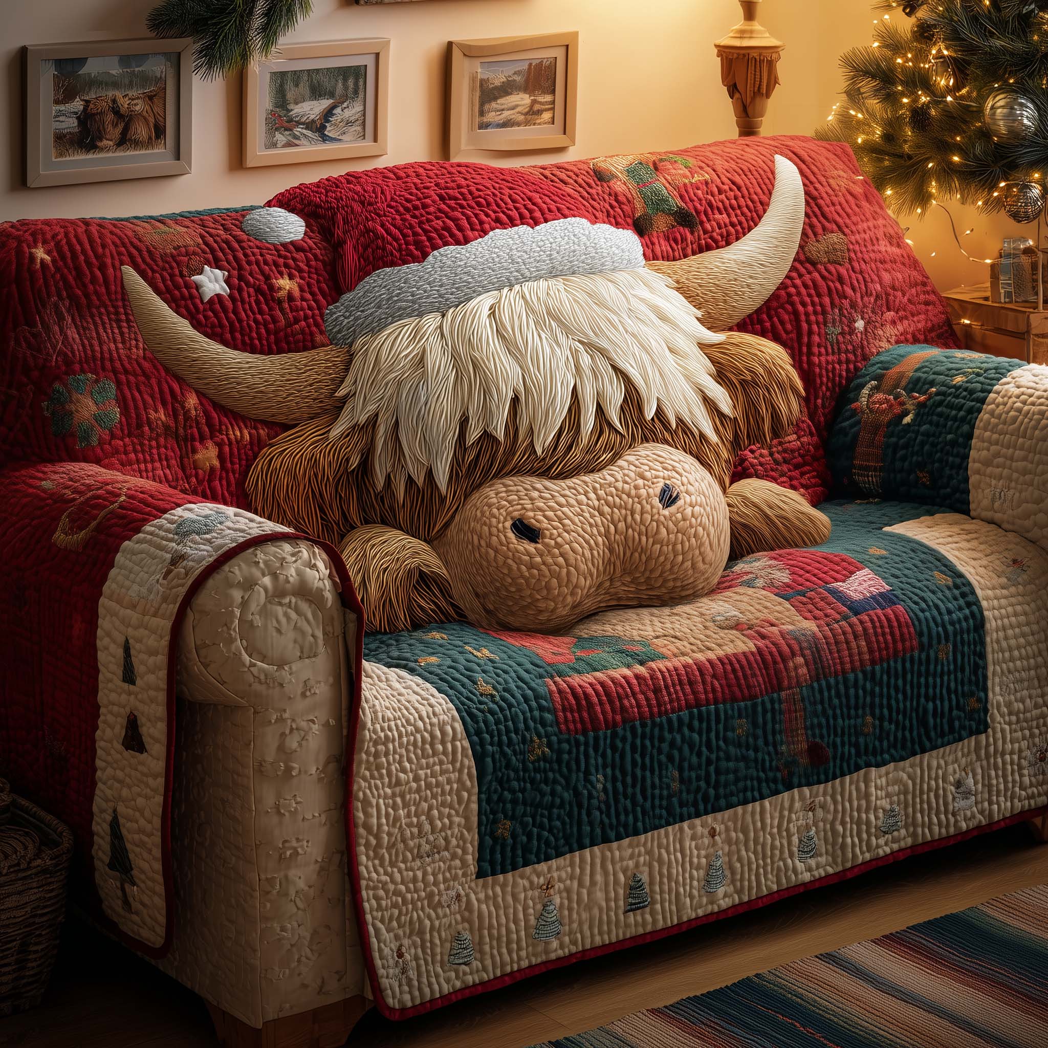 Fuzzy Highland Quilted Sofa Cover Rustic Home Couch Cover Unique Home Decor Finds - Tradiviet
