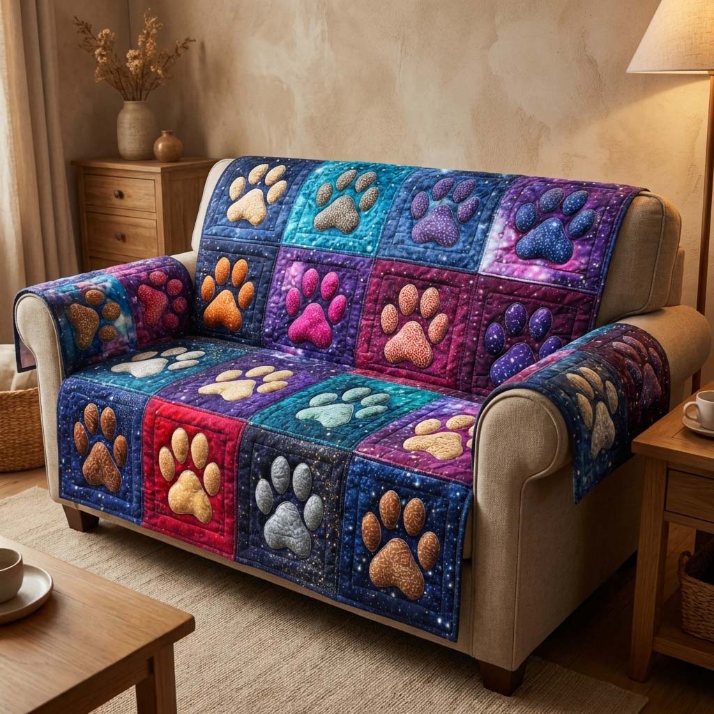 Galaxy Paws Quilted Sofa Cover Pet Home Couch Cover Cute Pet Lover Gifts - Tradiviet