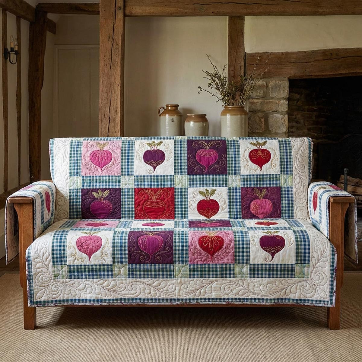 Garden Beets Quilted Sofa Cover Best Couch Covers Bee Themed Gifts For Her - Tradiviet