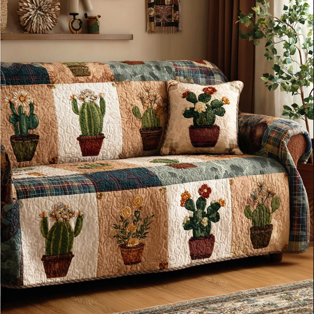 Garden Blocks Quilted Sofa Cover Furniture Couch Covers Cactus Gifts For Women - Tradiviet
