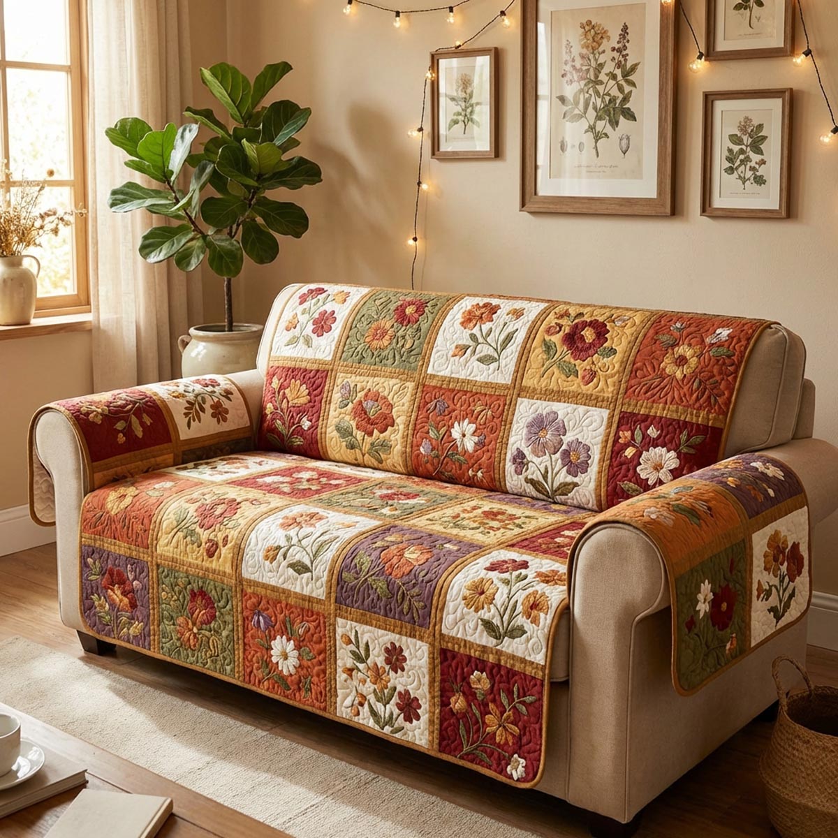 Garden Bloom Quilted Sofa Cover Aesthetic Room Decor Gift For New Home - Tradiviet