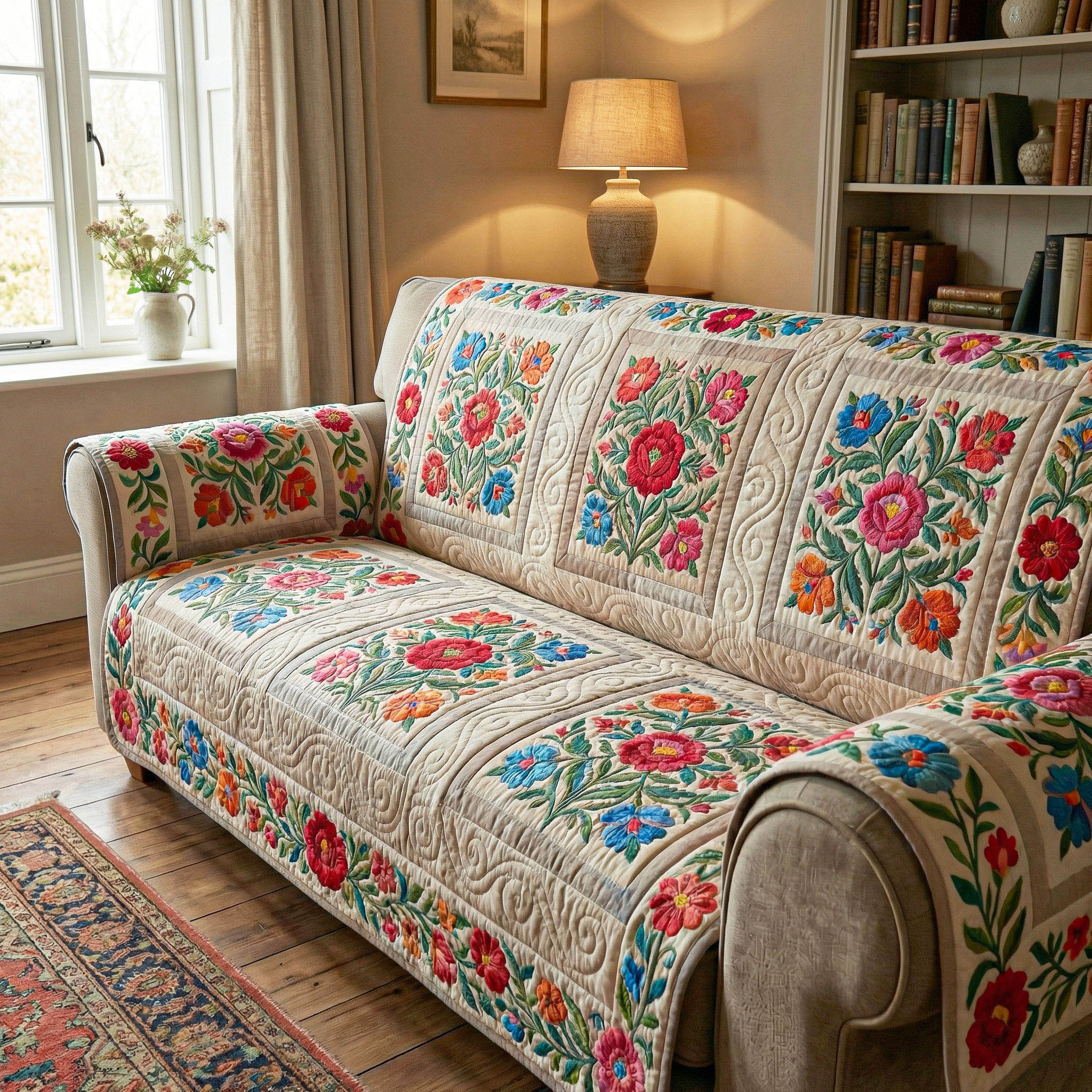 Garden Breeze Quilted Sofa Cover Cool Couch Covers Special Birthday Gifts For Grandma - Tradiviet