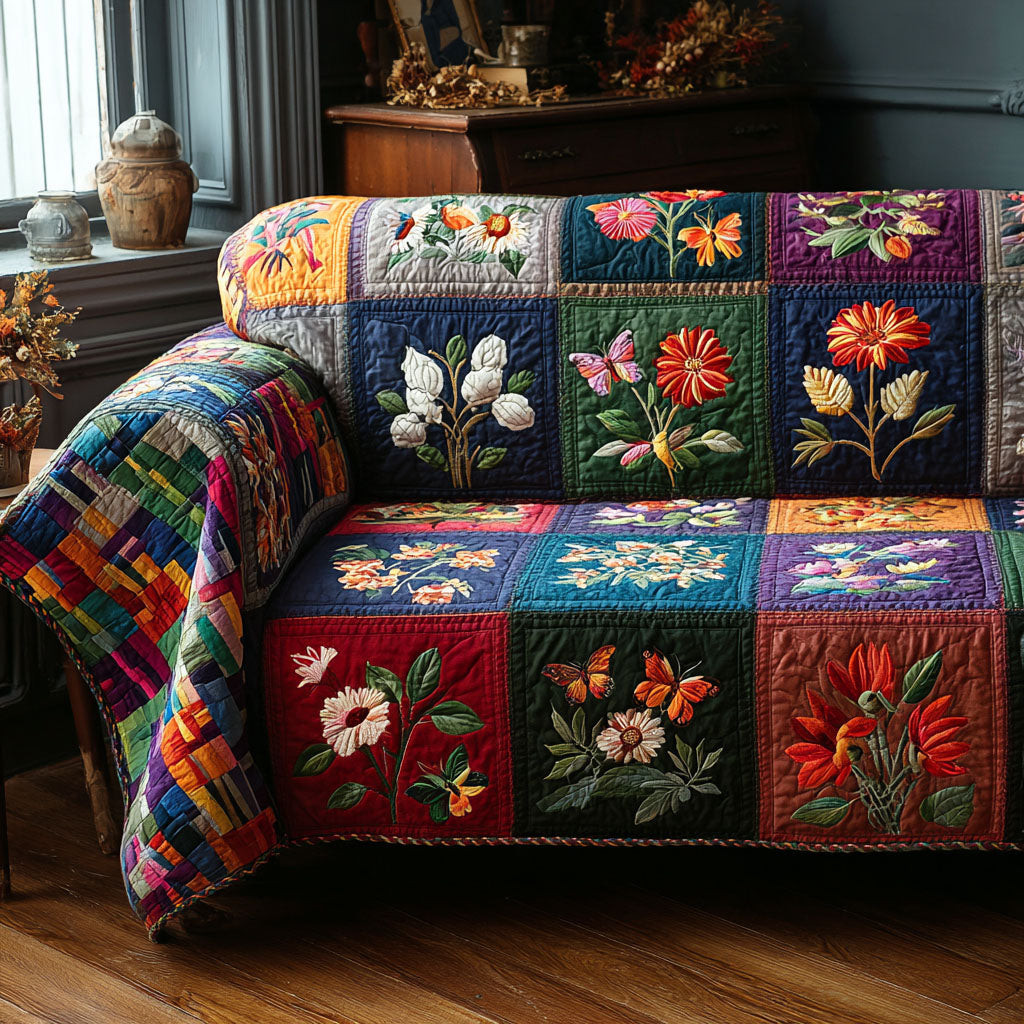Garden Charm Quilted Sofa Cover Large Couch Cover Special Birthday Gifts For Mom - Tradiviet