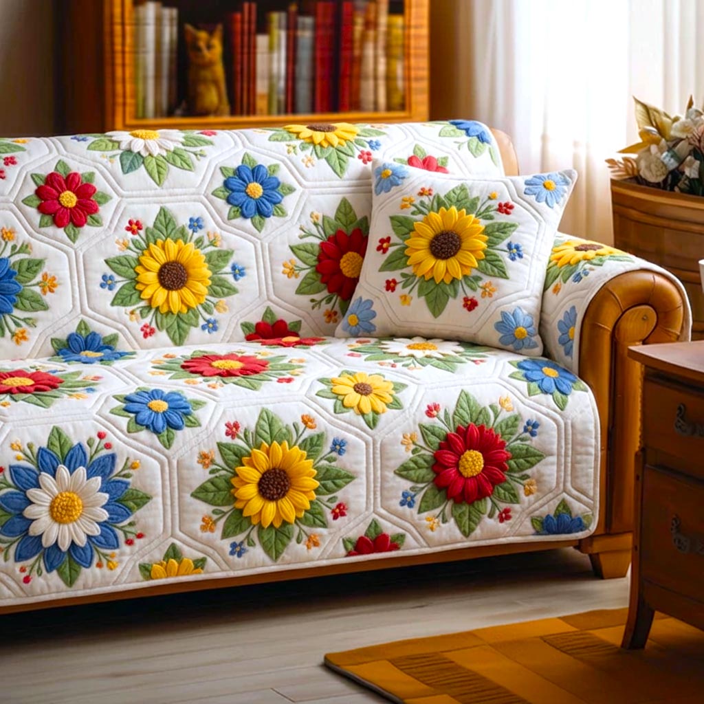Garden Floral Quilted Sofa Cover Floral Home Couch Cover Gift For House Lover - Tradiviet