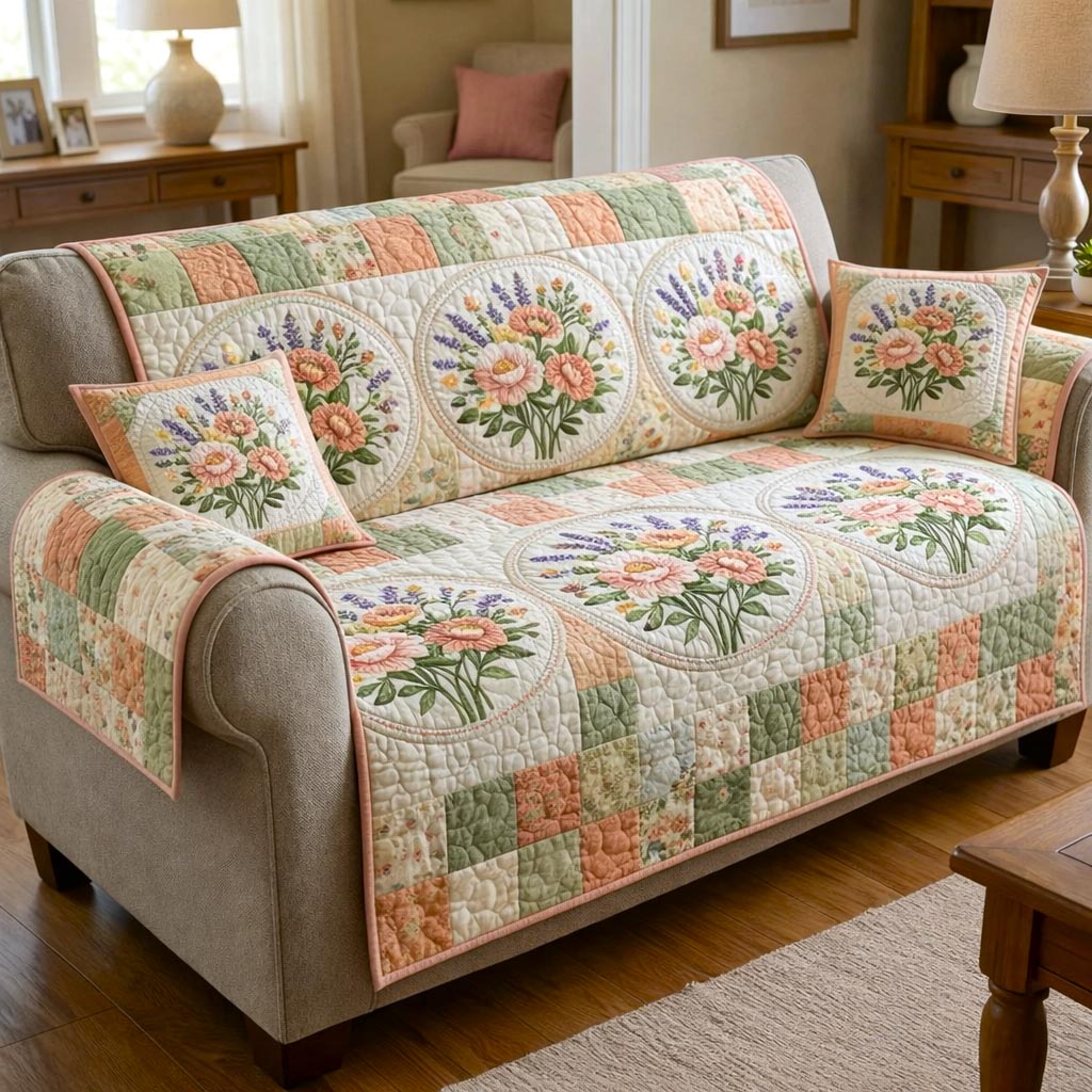 Garden Floral Quilted Sofa Cover Floral Home Couch Cover Home Decor Gift Ideas - Tradiviet
