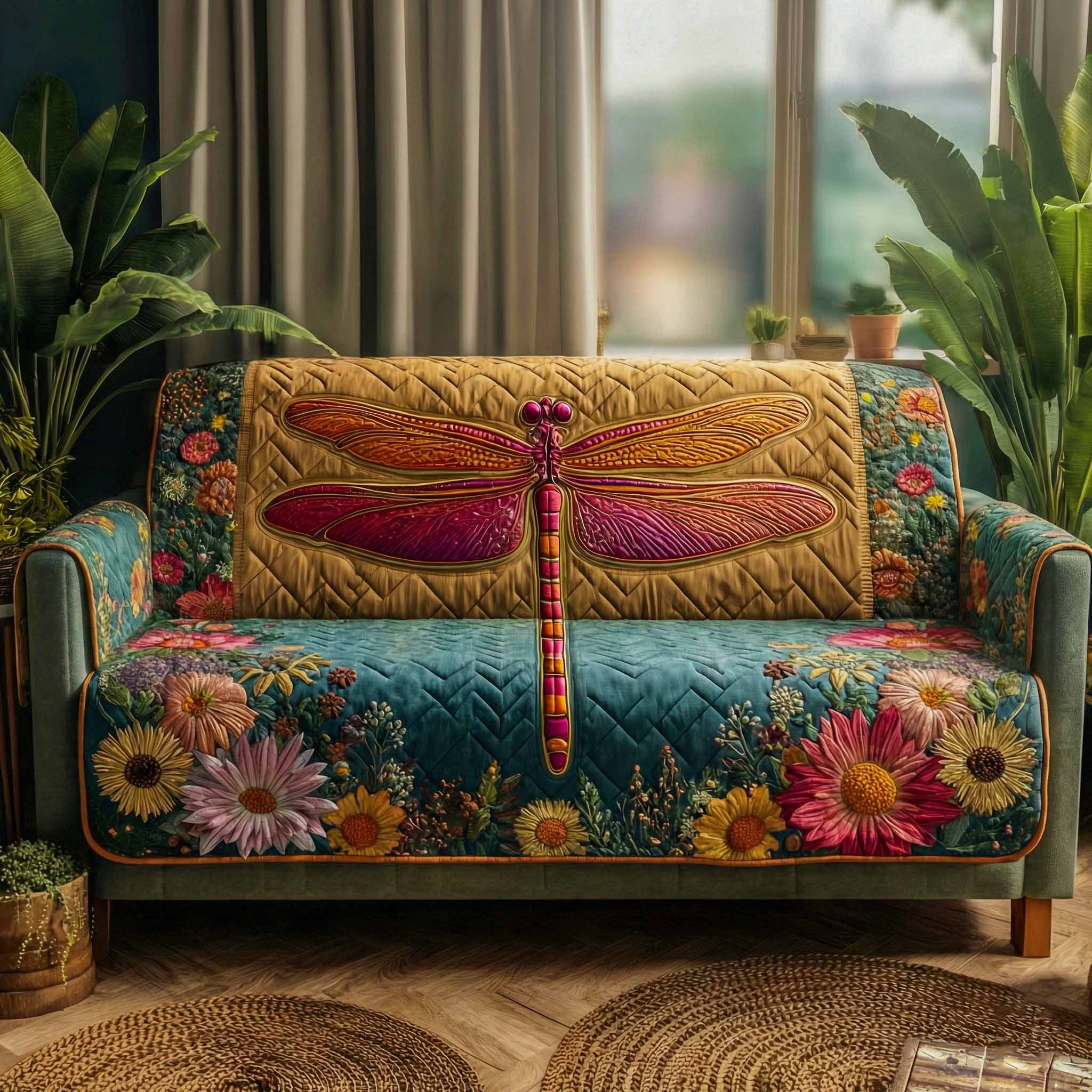 Garden Flutter Quilted Sofa Cover Cool Couch Covers Dragonfly Gifts For Girl - Tradiviet