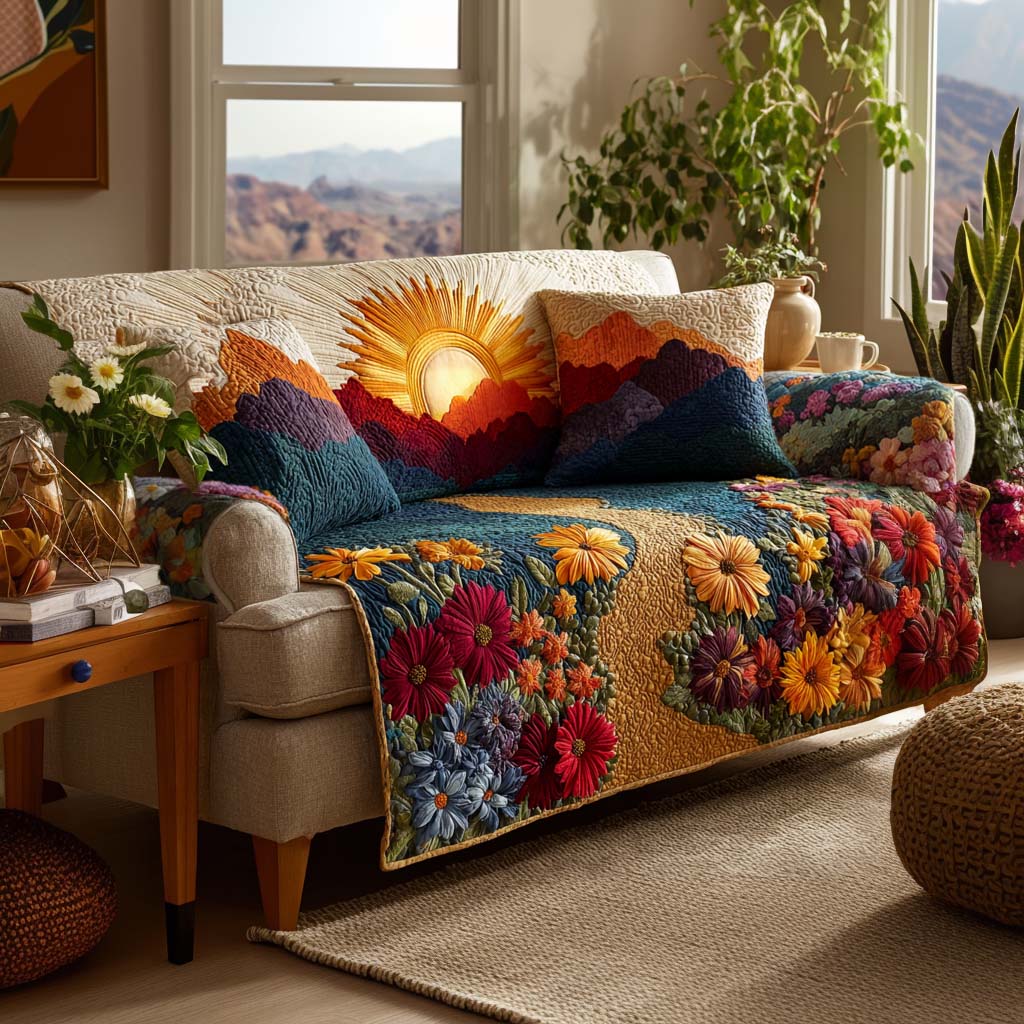 Garden Glow Quilted Sofa Cover Farmhouse Room Decor Trendy Room Decor Gifts - Tradiviet