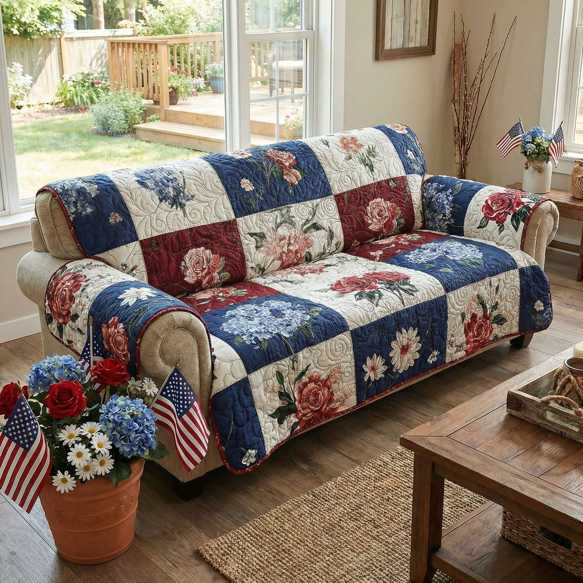 Garden Heirloom Charm Quilted Sofa Cover Sofa Cover For Couch Patriotic Gifts For Him - Tradiviet