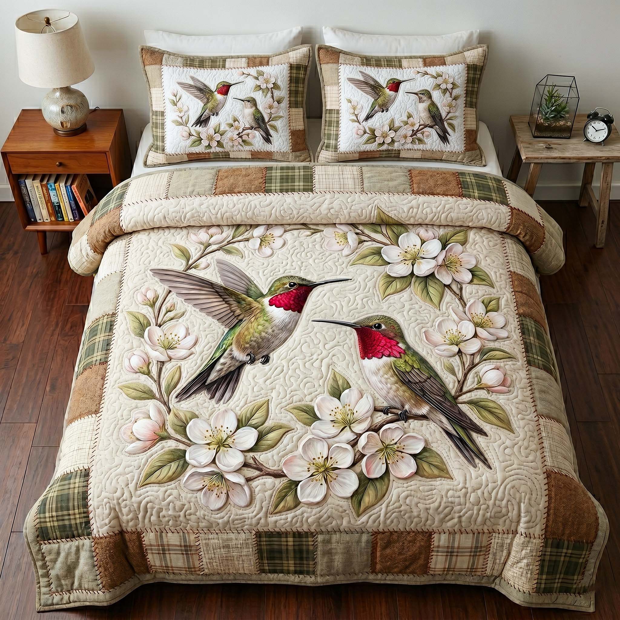 Garden Hummer Quilted Bedding Set Garden Hummer Farmhouse Gift For Hummer Fans - Tradiviet