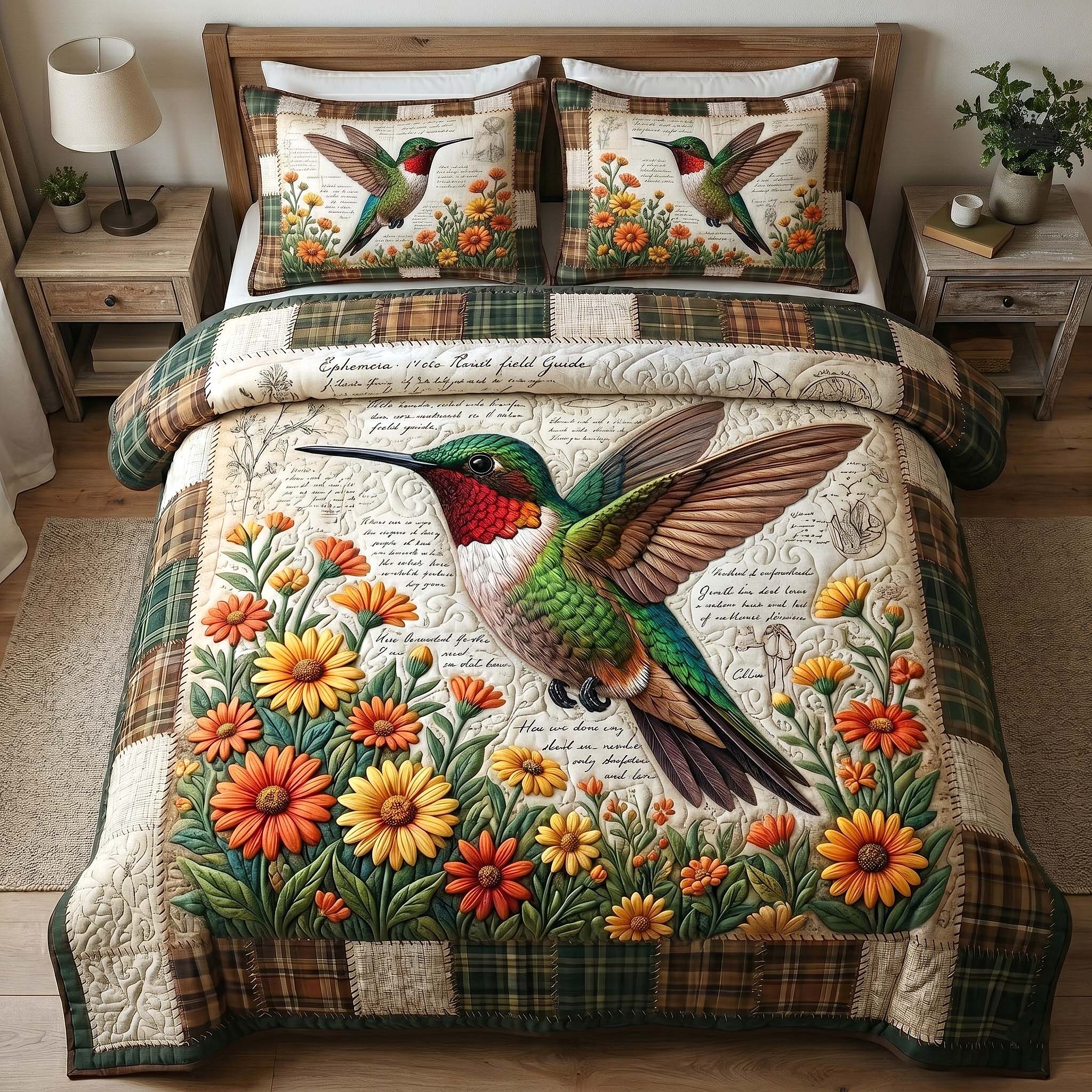 Garden Hummer Quilted Bedding Set Garden Hummer Nature Gift For Hummer Lovers - Tradiviet
