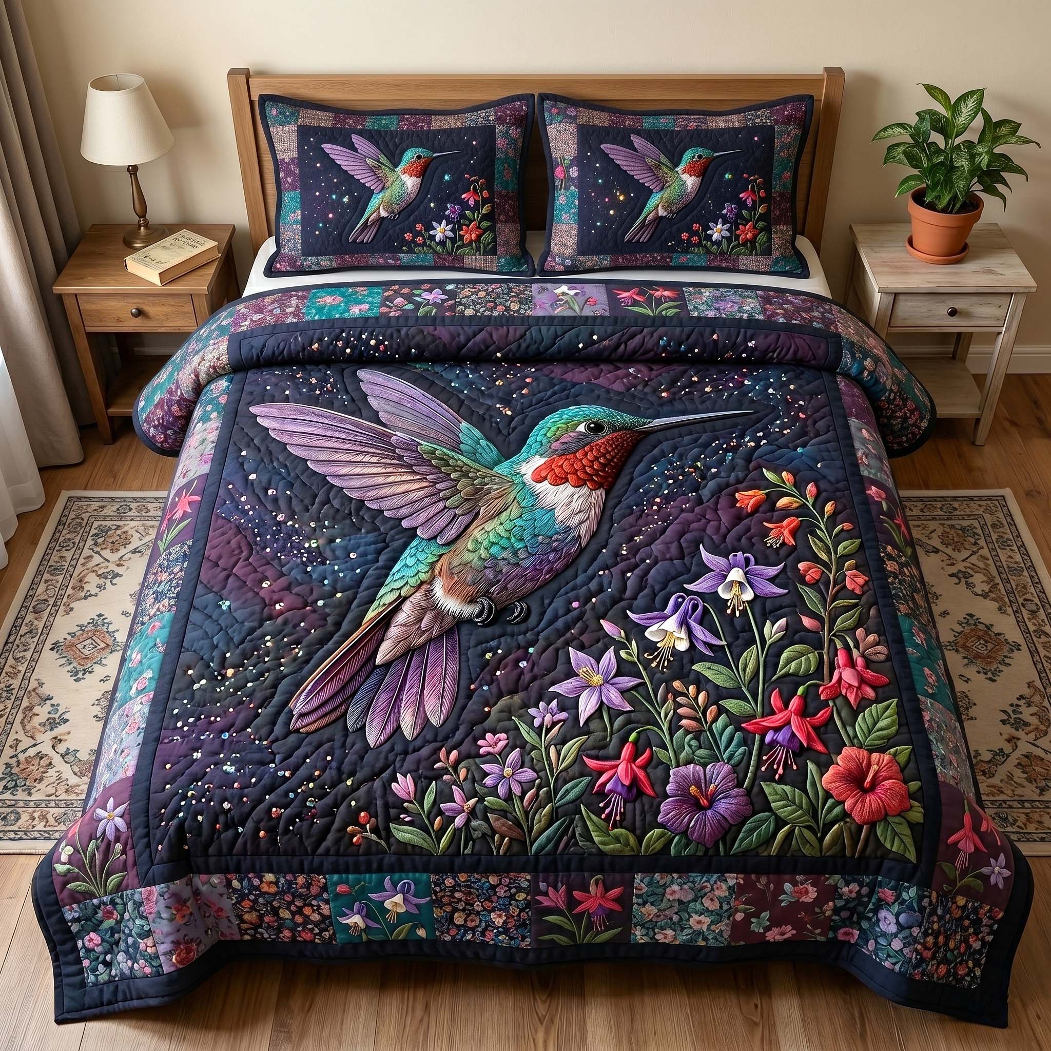 Garden Hummer Quilted Bedding Set Garden Hummer Season Gift For Hummer - Tradiviet