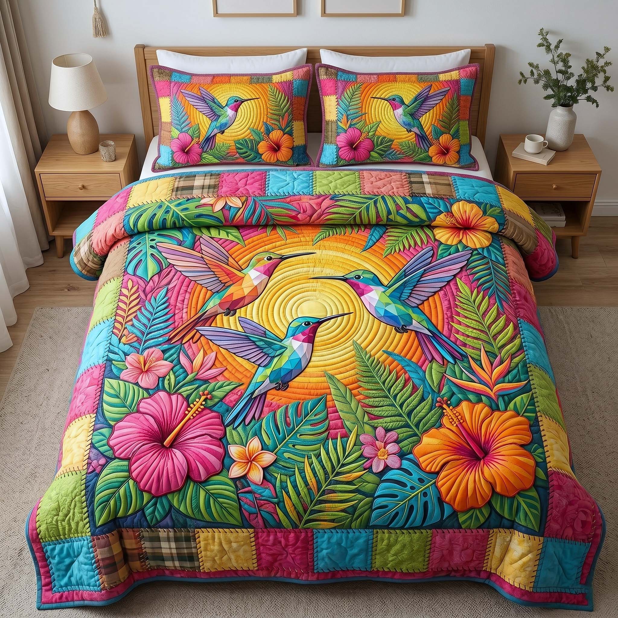 Garden Hummer Quilted Bedding Set Garden Hummer Trail Gift For Hummer Family - Tradiviet