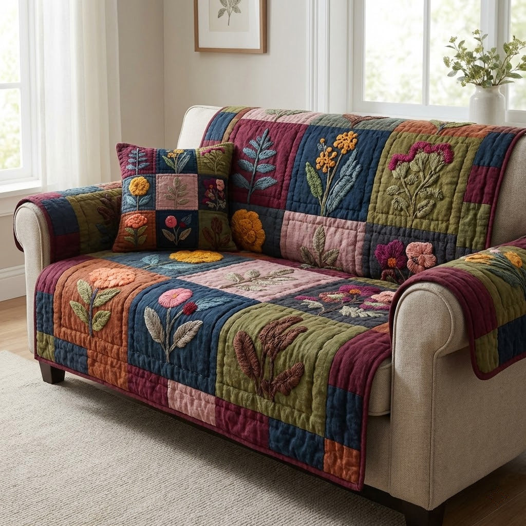 Garden Mosaic Quilted Sofa Cover Sofa Cover Slipcover Gifts For Sunflower Lovers - Tradiviet
