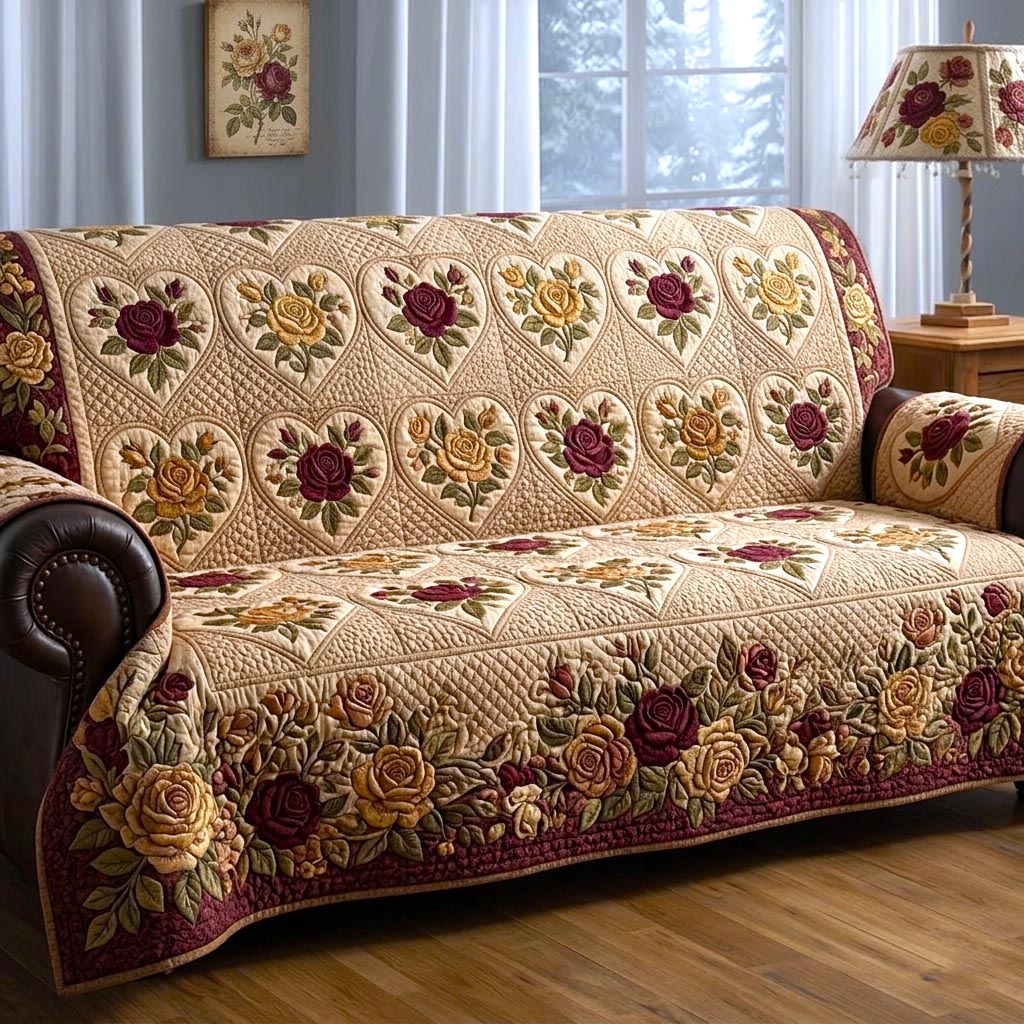 Garden Patchwork Quilted Sofa Cover Floral Home Couch Cover Gift For Room Lovers - Tradiviet