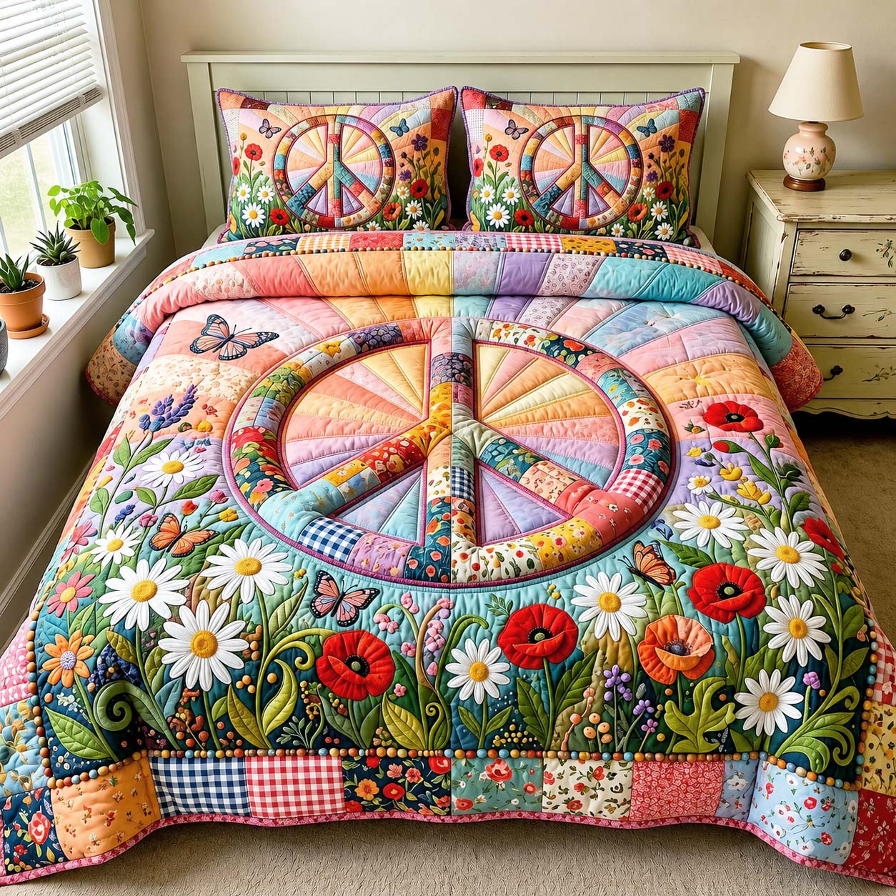 Garden Peace Quilted Bedding Set Garden Peace Aesthetic Gift For Garden Peace - Tradiviet
