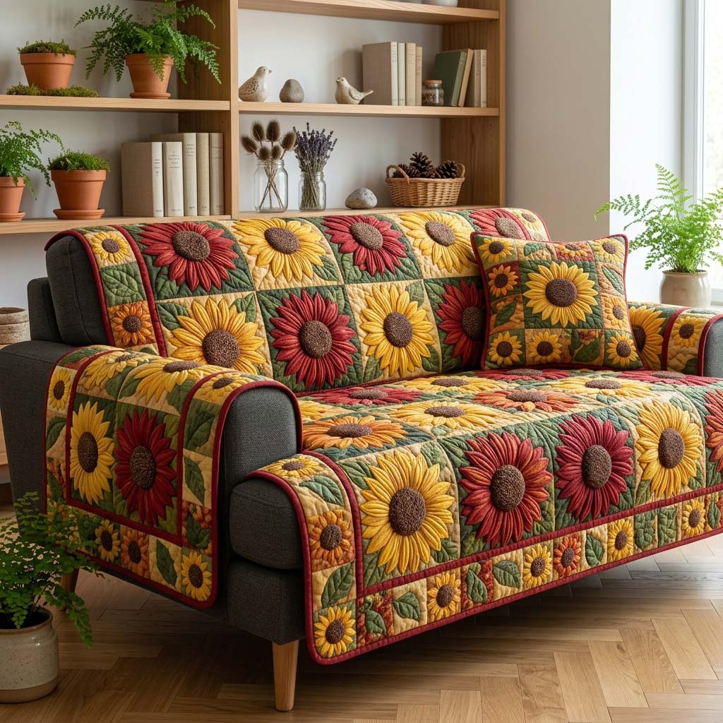 Garden Sunflower Quilted Sofa Cover Interior Room Decor Gift For Sunrise Lover - Tradiviet
