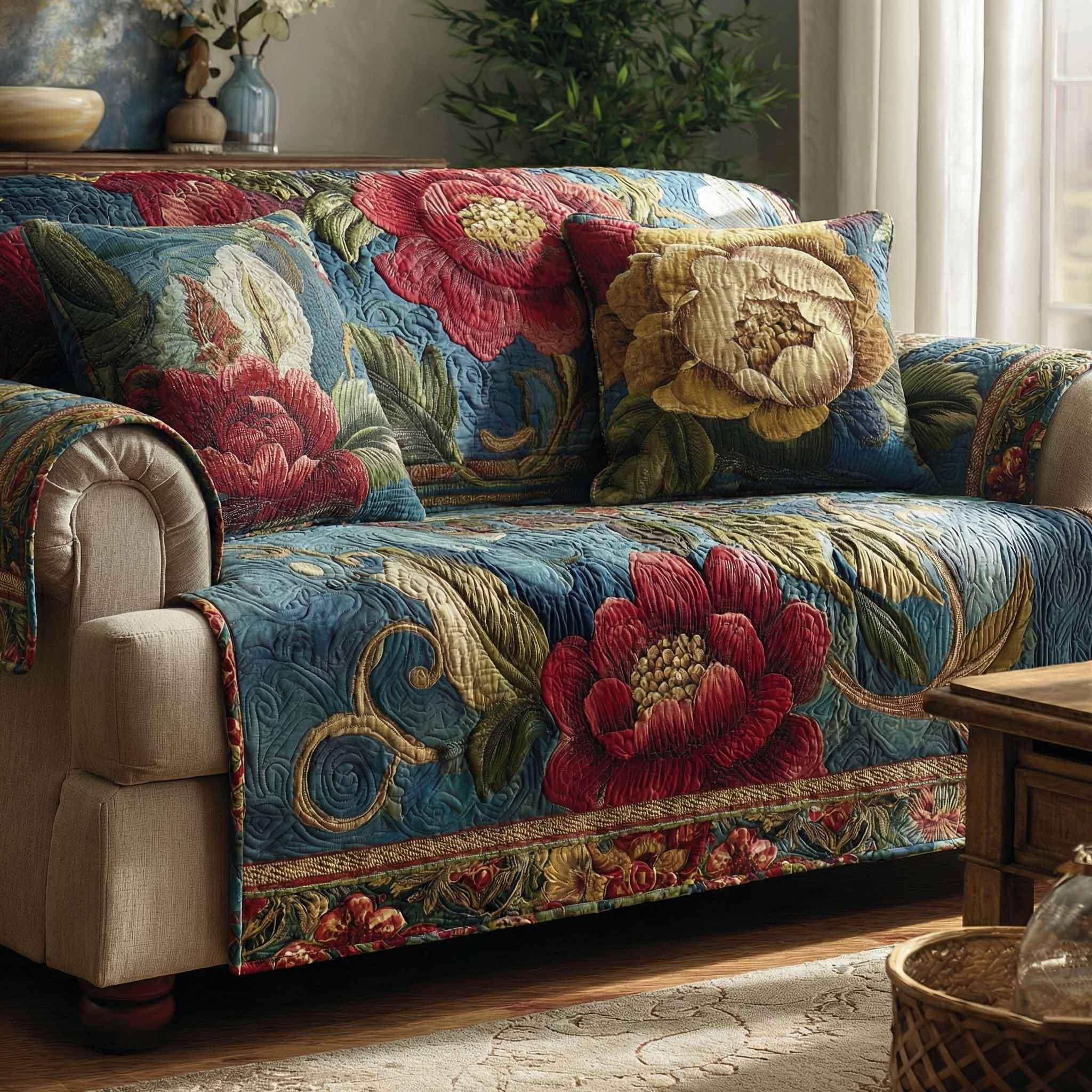 Garden Tapestry Quilted Sofa Cover Furniture Protectors For Sofas Gifts For Mom From Daughter - Tradiviet
