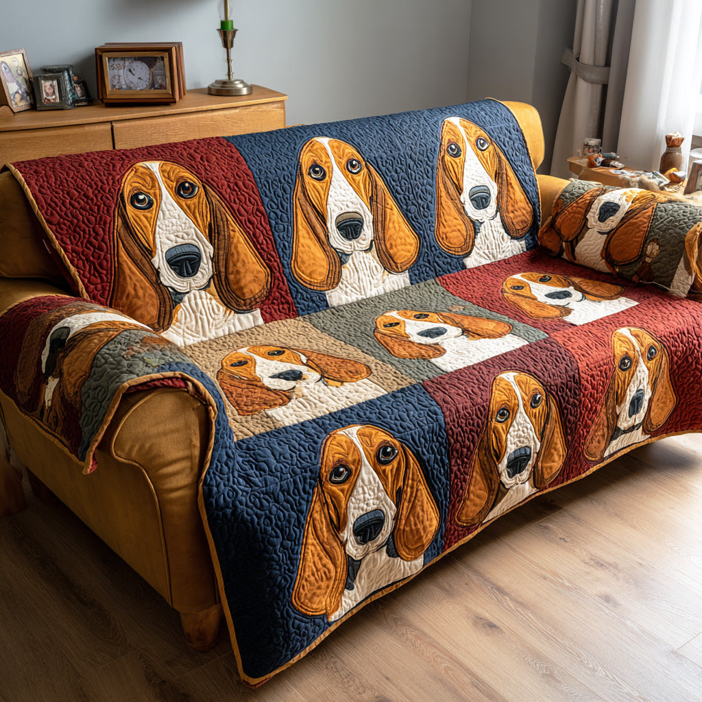 Gentle Basset Quilted Sofa Cover Nice Couch Covers Christmas Gift Ideas For Dog Owners - Tradiviet