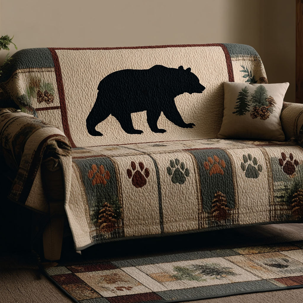 Gentle Bear Quilted Sofa Cover Rustic Room Decor Bear Lover Gift Ideas - Tradiviet