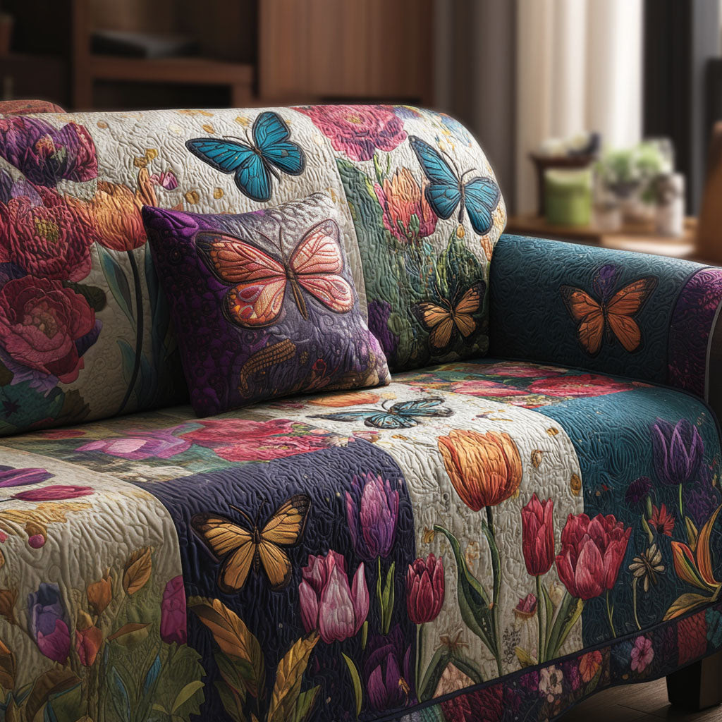 Gentle Garden Quilted Sofa Cover Couch Cover Sofa Butterfly Themed Presents - Tradiviet