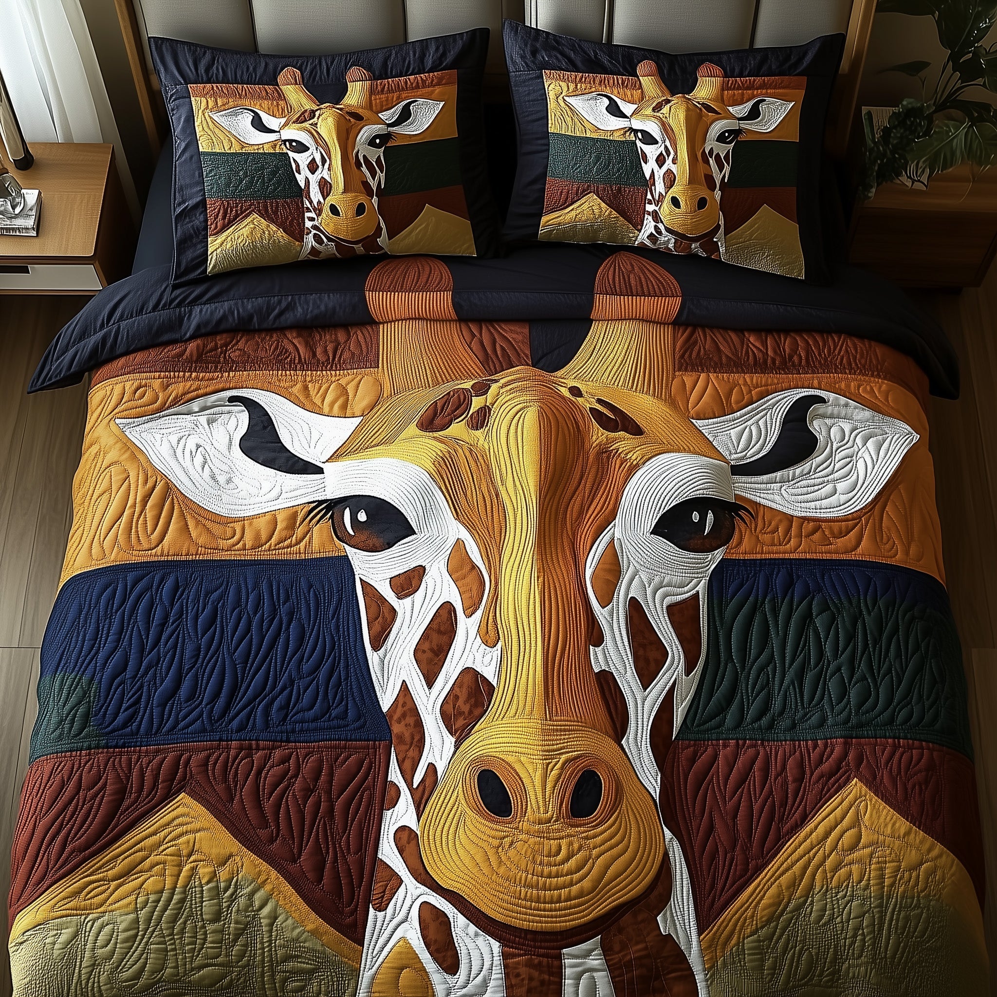 Gentle Giraffe Quilted Bedding Set Gentle Giraffe Design Gift For Gentle Fans - Tradiviet