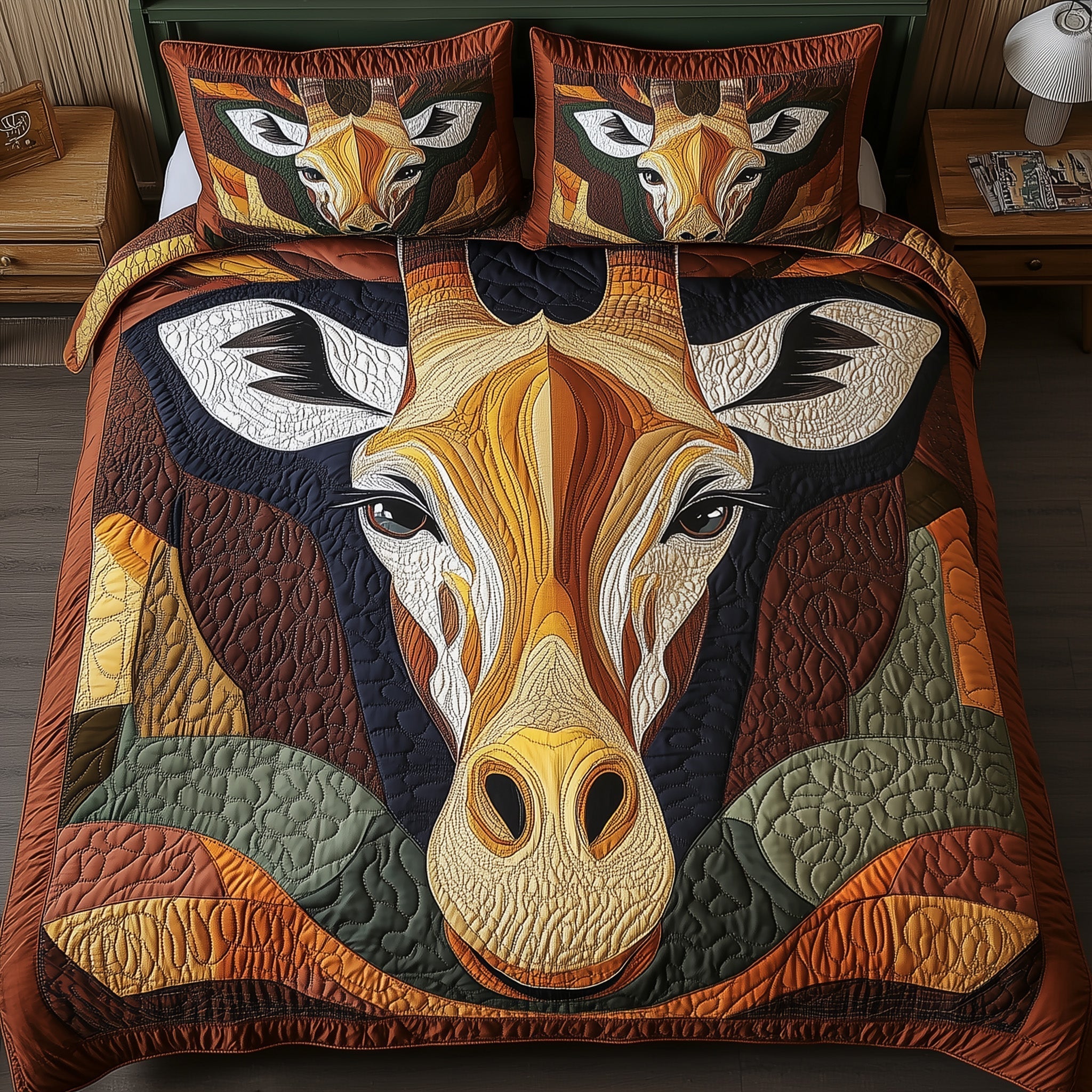 Gentle Giraffe Quilted Bedding Set Gentle Giraffe Scene Gift For Gentle Lovers - Tradiviet