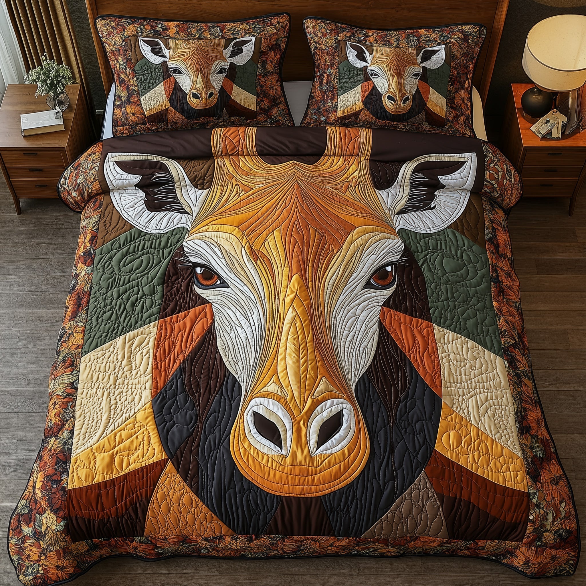 Gentle Giraffe Quilted Bedding Set Gentle Giraffe Vibe Gift For Gentle Giraffe - Tradiviet