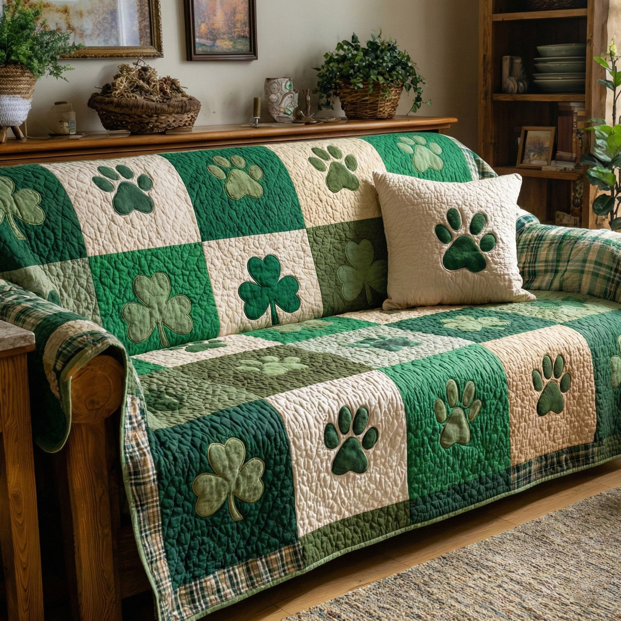 Gentle Green Blessing Quilted Sofa Cover Best Slip Cover Sofa Perfect Gift For Dog Lovers - Tradiviet