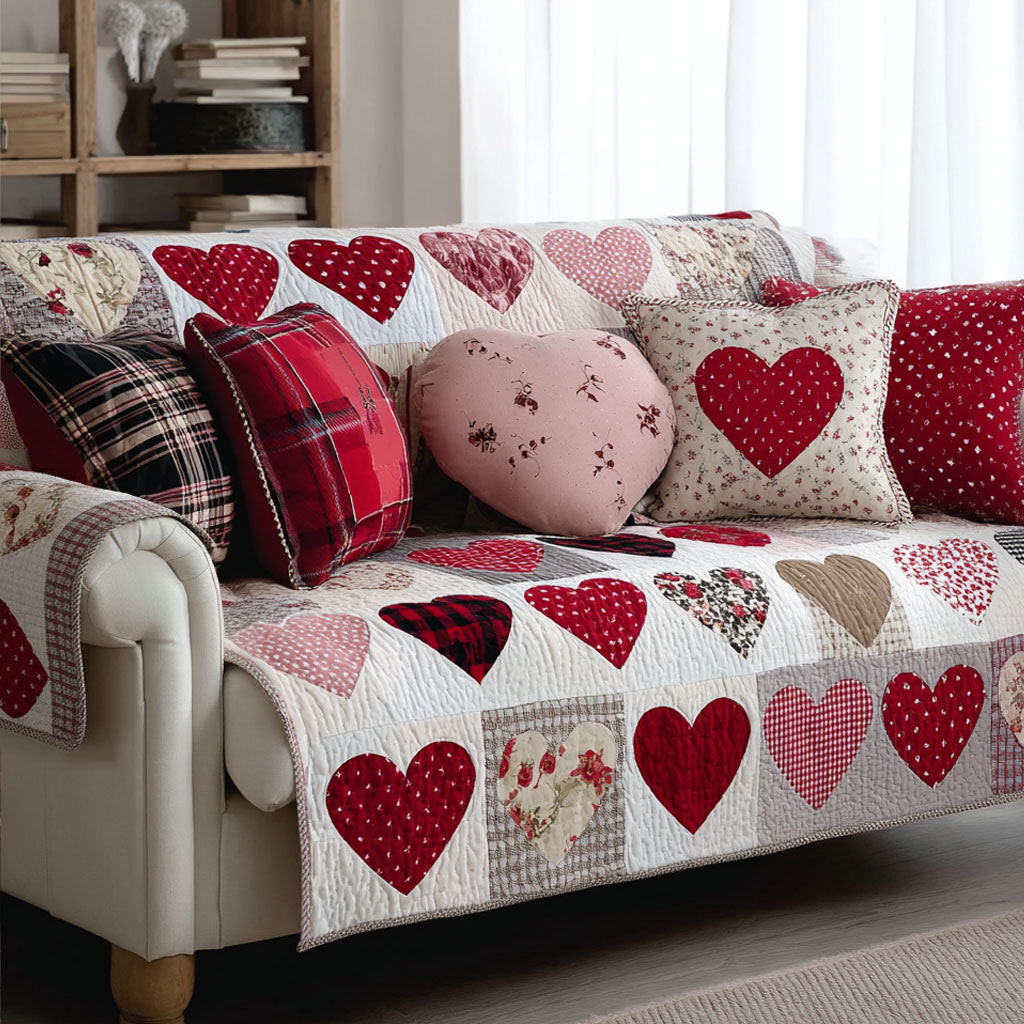 Gentle Hearts Quilted Sofa Cover Living Room Sofa Covers Christmas Gifts For Young Couples - Tradiviet