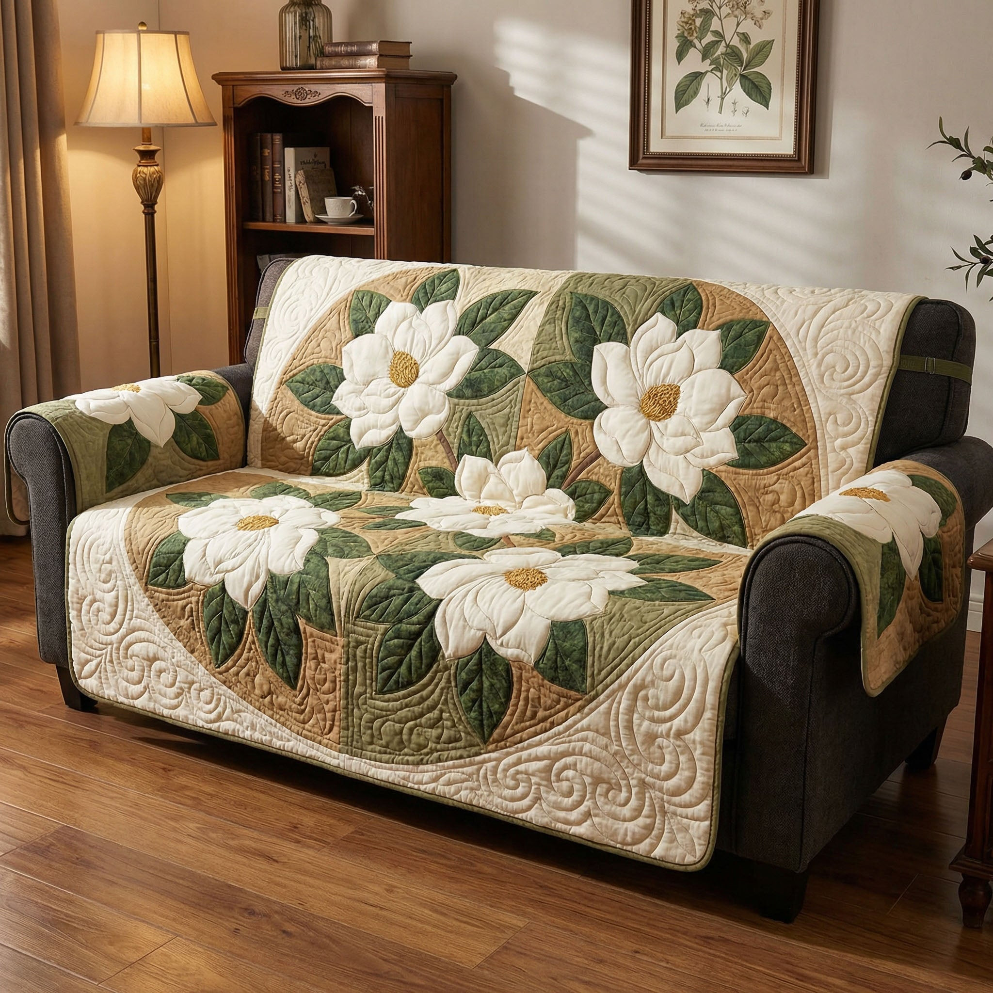 Gentle Magnolia Quilted Sofa Cover Furniture Covers For Sofas Cool Mothers Day Gifts - Tradiviet