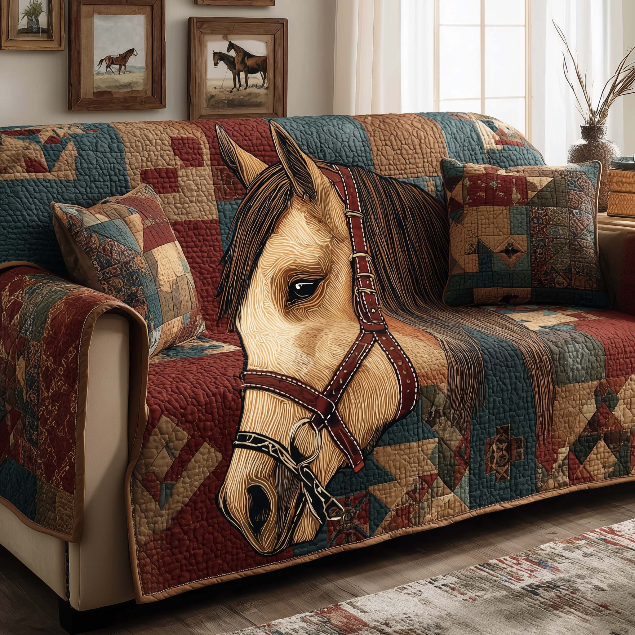 Gentle Palomino Quilted Sofa Cover Western Home Couch Cover Present For Home Lovers - Tradiviet