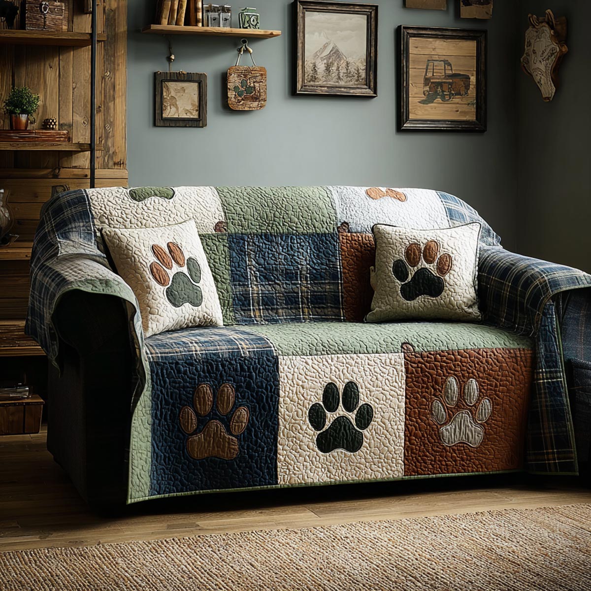 Gentle Paws Quilted Sofa Cover Soft Home Room Decor Cute Room Decor Gifts - Tradiviet