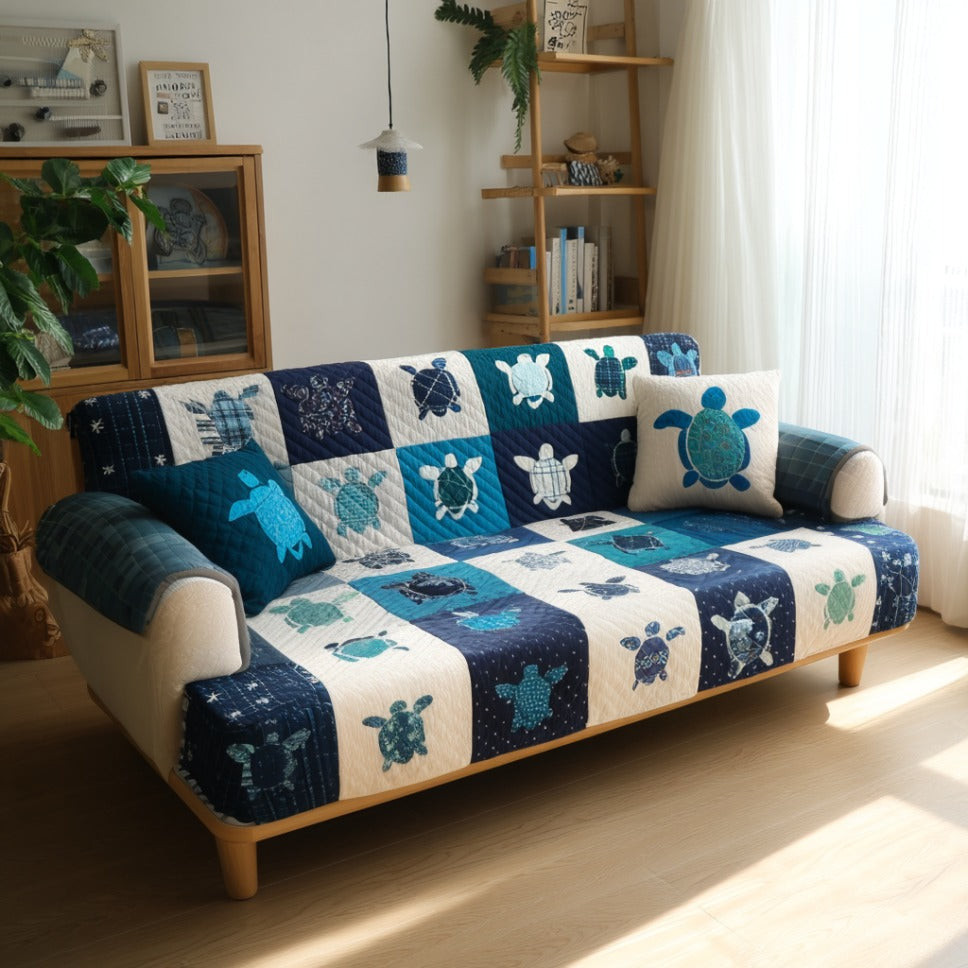 Gentle Turtle Quilted Sofa Cover Couch Seat Covers Sea Turtle Merchandise - Tradiviet