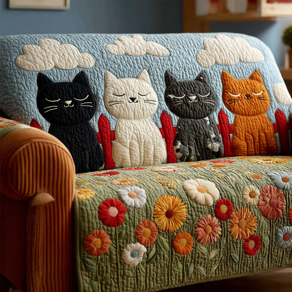 Gentle Whiskers Quilted Sofa Cover Neutral Home Room Decor Present For New Home - Tradiviet