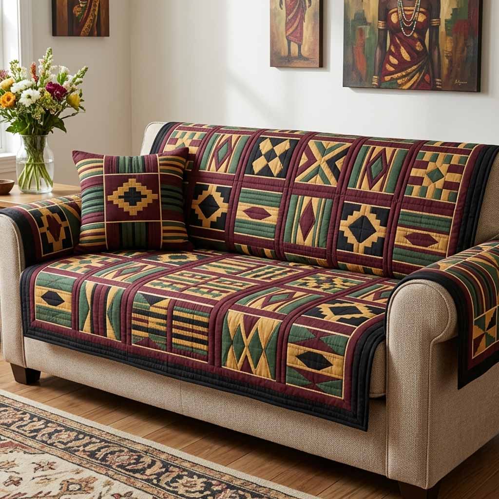 Geo Stripe Quilted Sofa Cover Unique Room Decor Room Gift For Him - Tradiviet