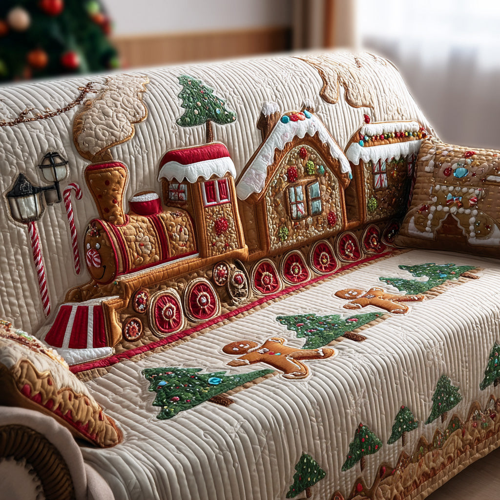 Ginger Dreams Quilted Sofa Cover Christmas Living Decor Best Christmas Gifts For Mom - Tradiviet