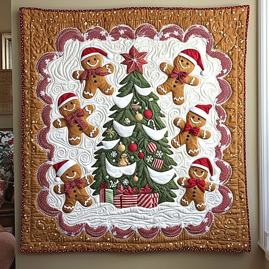 Gingerbread Family Christmas Quilt Blanket Cute Winter Holiday Blanket Xmas Gifts Ideas - Tradiviet