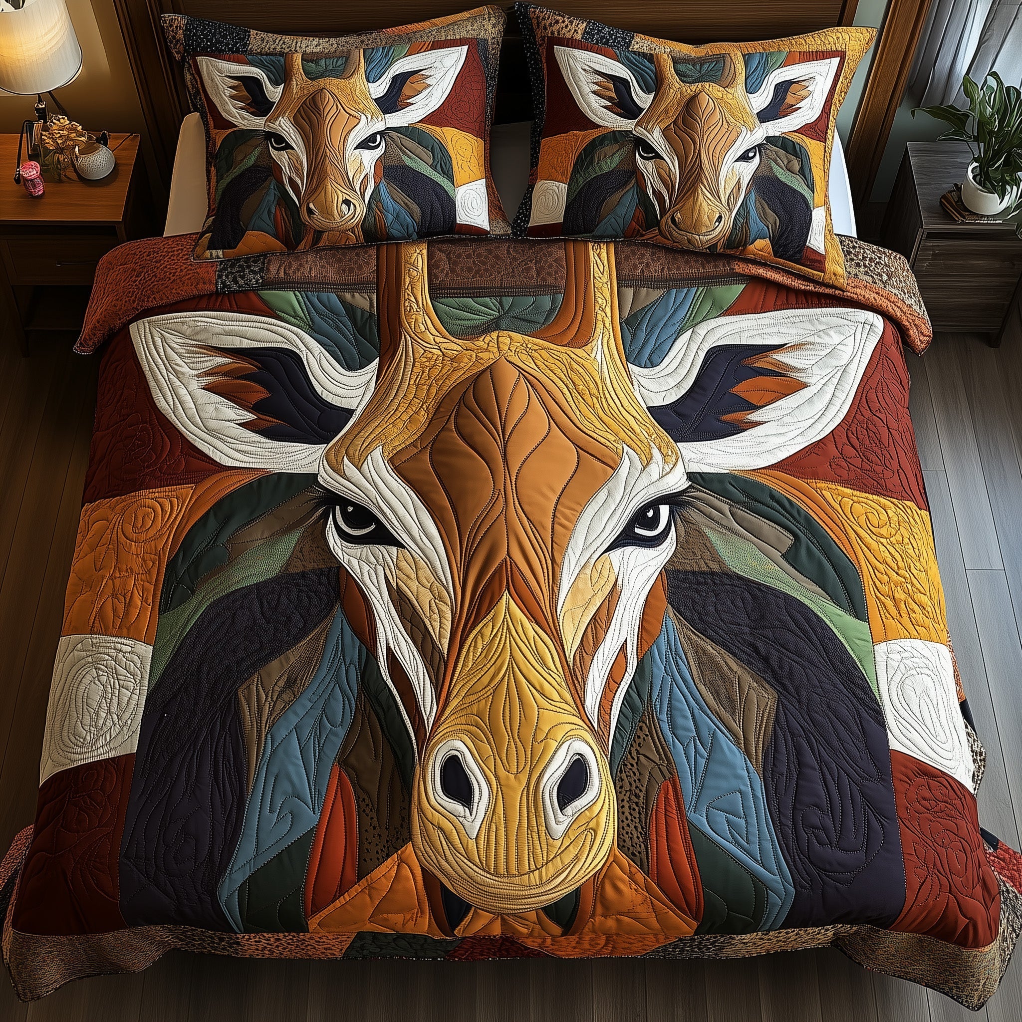 Giraffe Patchwork Quilted Bedding Set Giraffe Patchwork Mood Gift For Giraffe Patchwork - Tradiviet