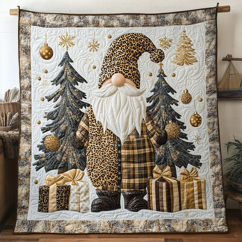 Gnome Golden Leopard Print Quilt Blanket Cozy Winter Home Decor Christmas Gift For Gnome Lover - Tradiviet