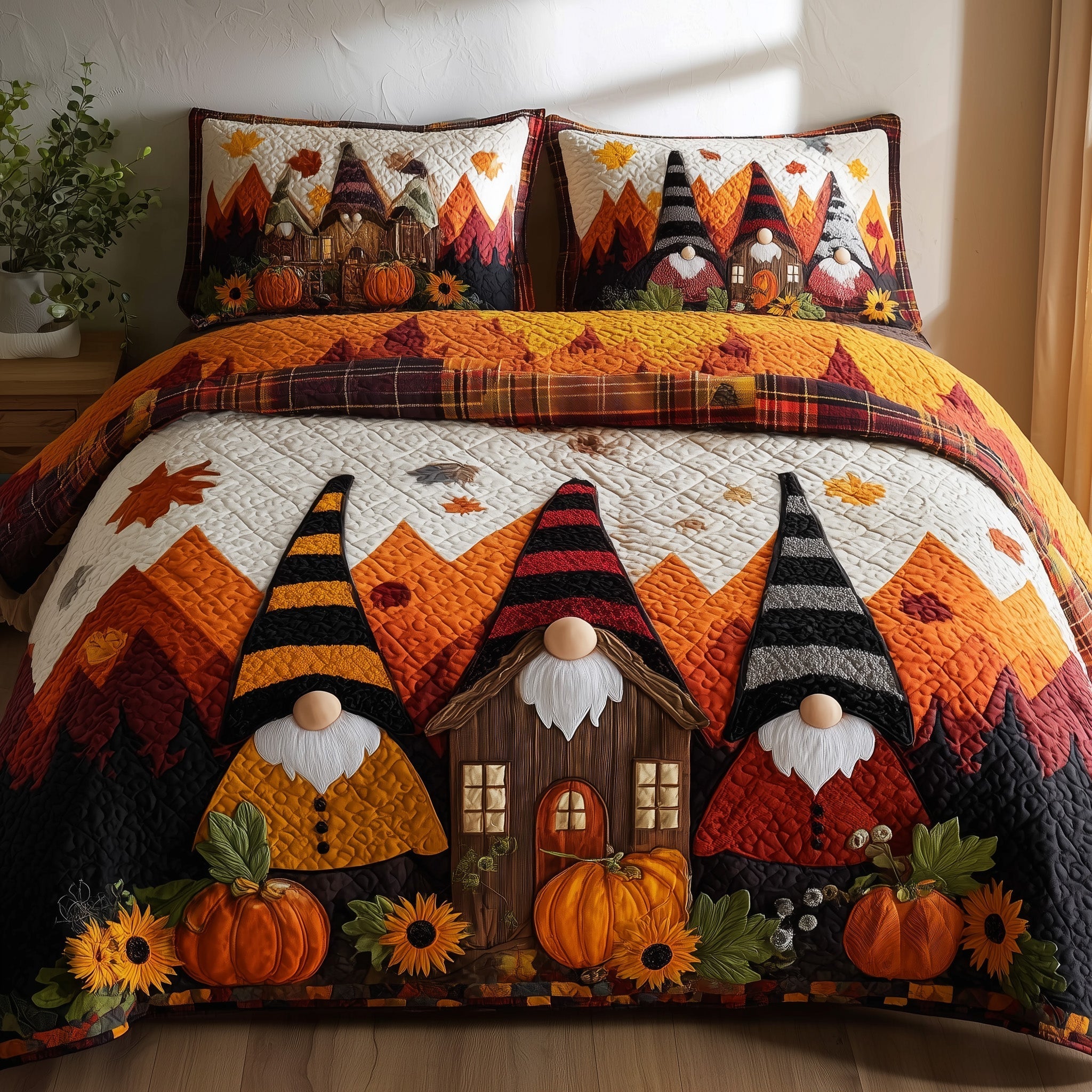 Gnome House Quilted Bedding Set Gnome House River Gift For Gnome House - Tradiviet