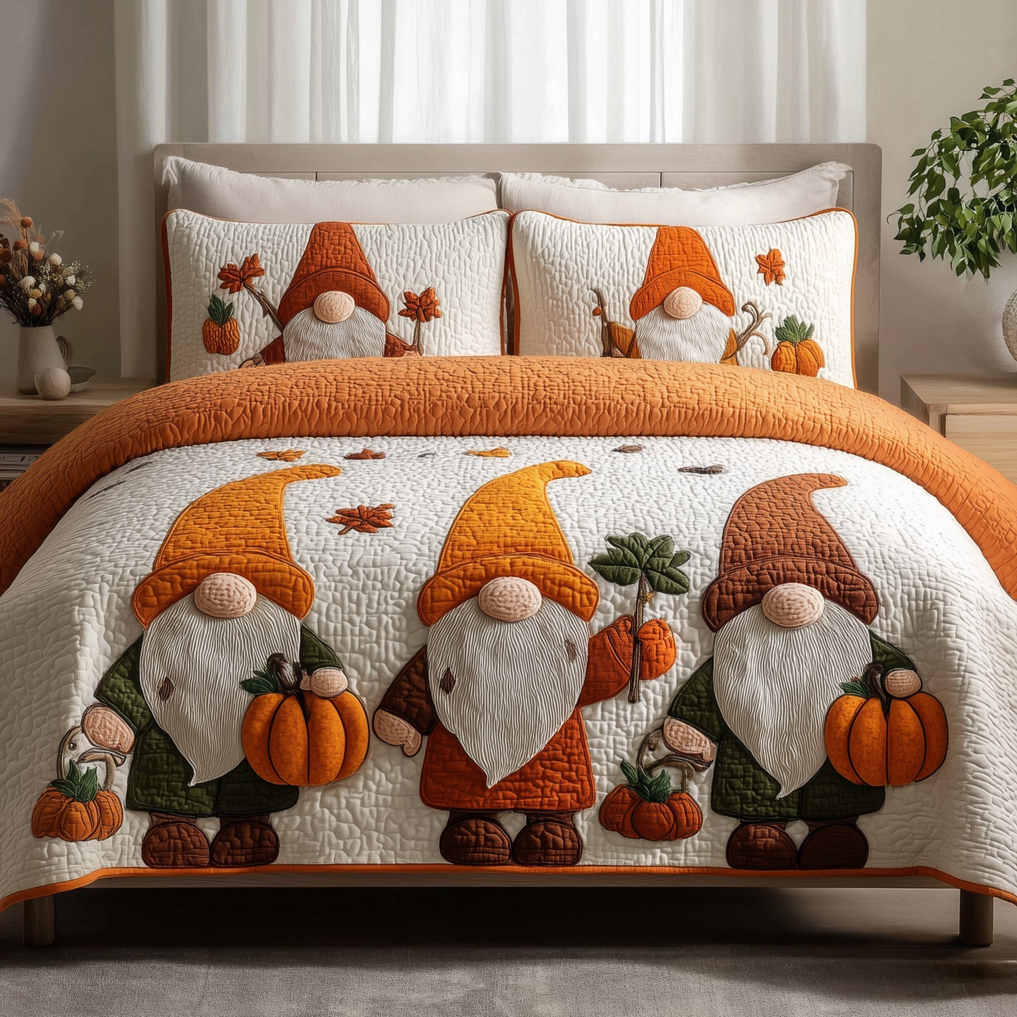 Gnome Quilted Bedding Set Gnome Home Lush Gift For Gnome Lovers - Tradiviet