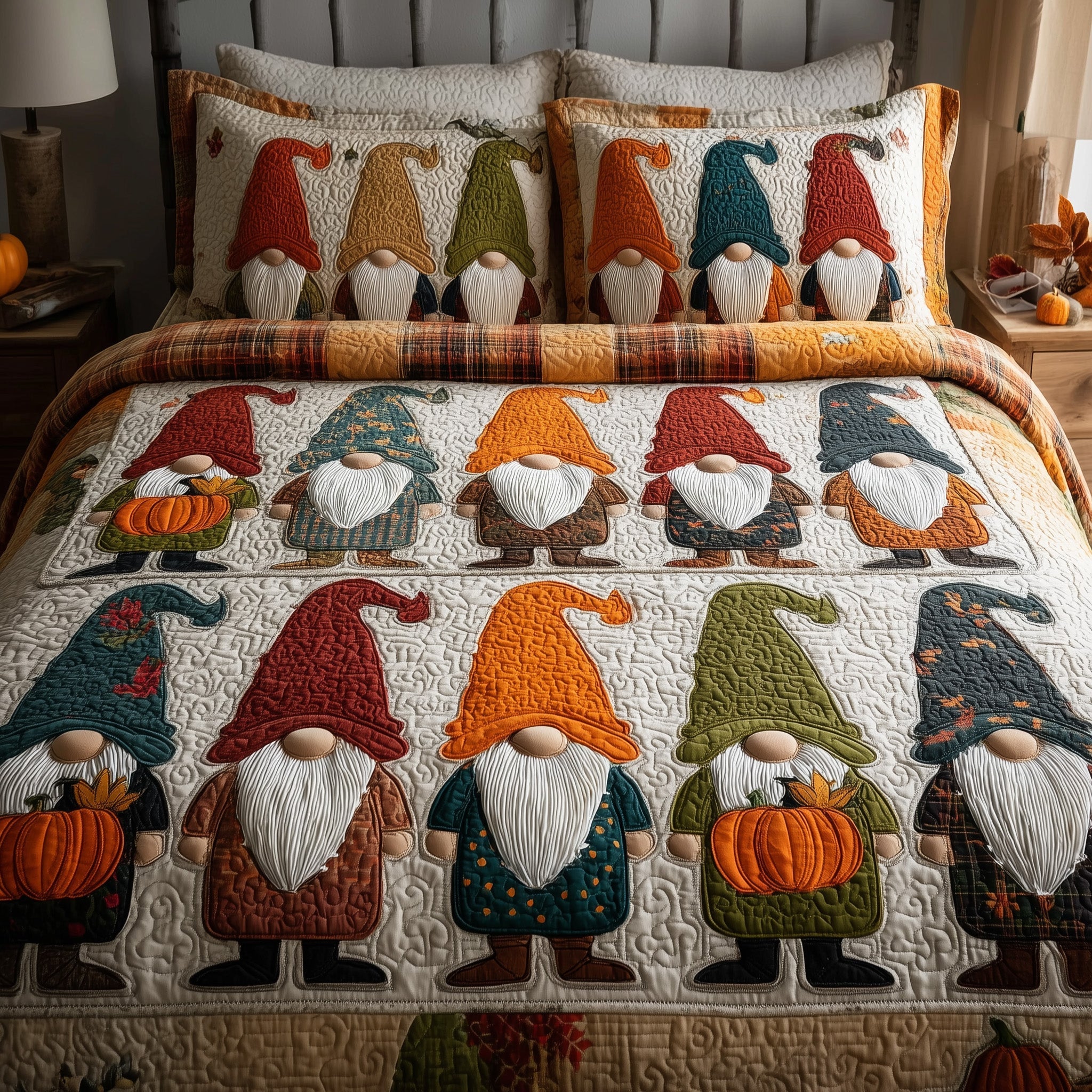 Gnome Quilted Bedding Set Gnome Home River Gift For Gnome Friends - Tradiviet