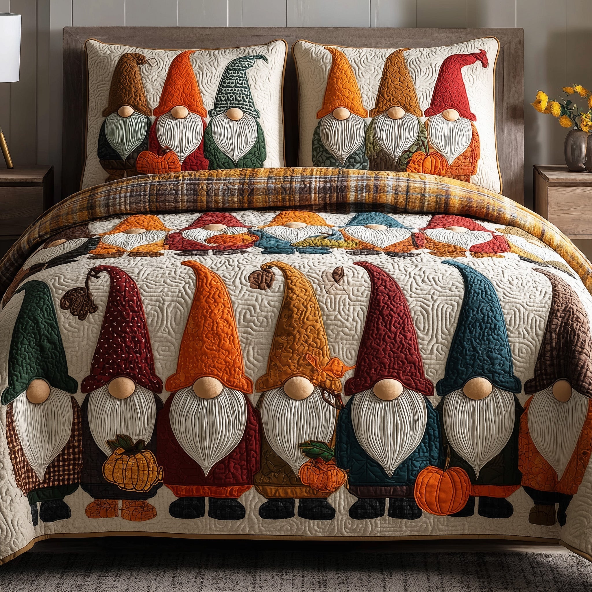 Gnome Quilted Bedding Set Gnome Home Shore Gift For Gnome Fans - Tradiviet