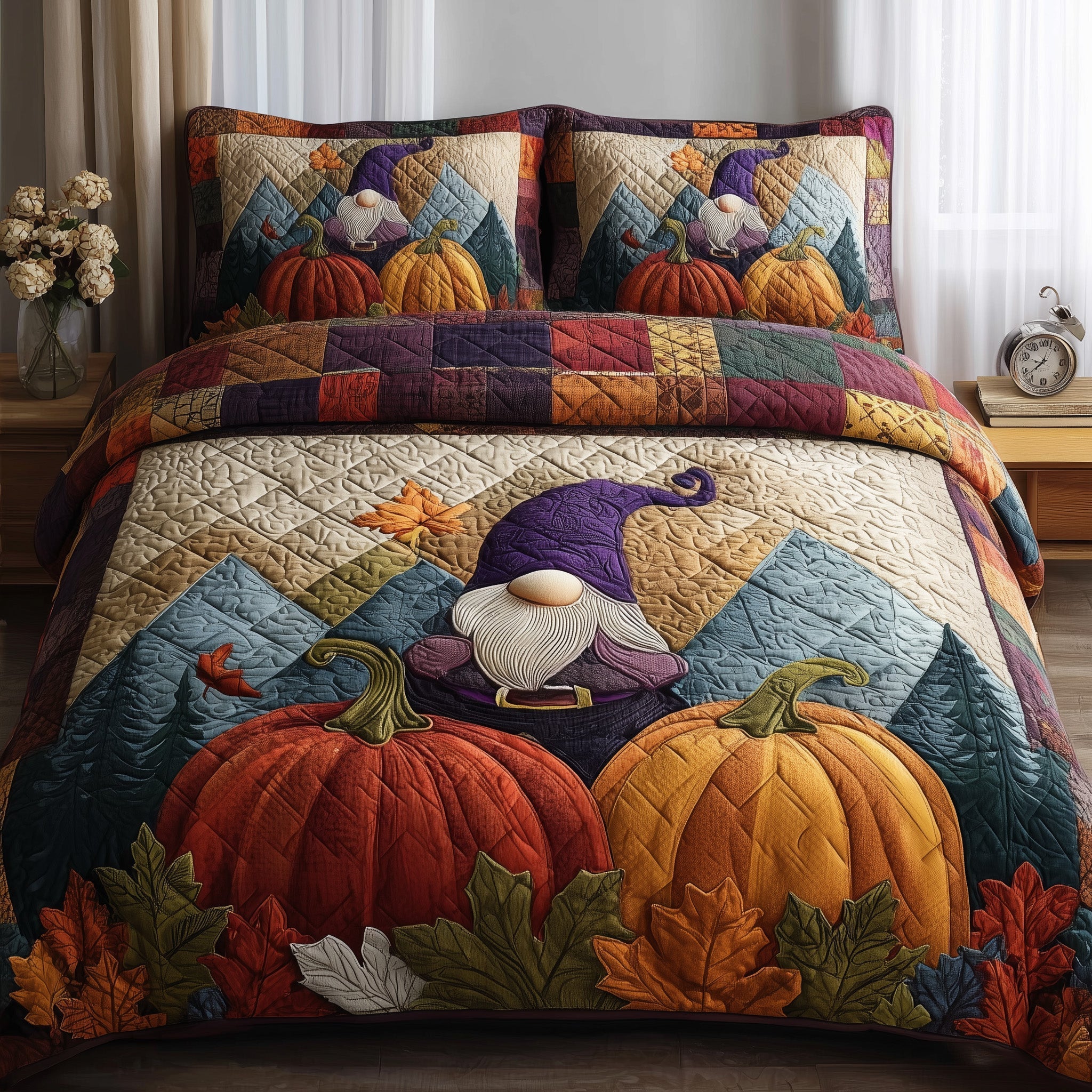 Gnome Quilted Bedding Set Gnome Home Sunset Gift For Gnome - Tradiviet