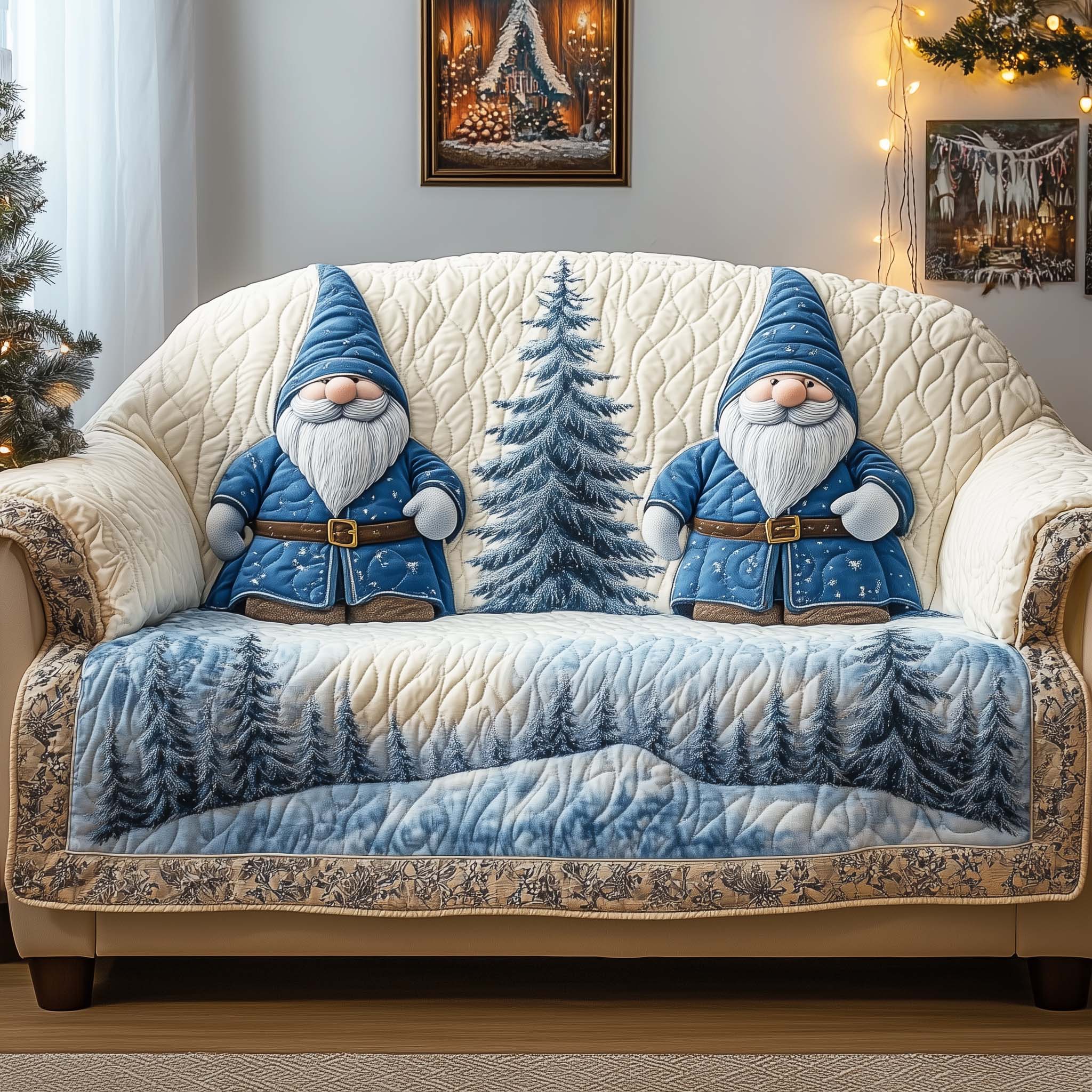 Gnomes Quilted Sofa Cover Whimsical Home Couch Cover Bear Gifts For Her - Tradiviet