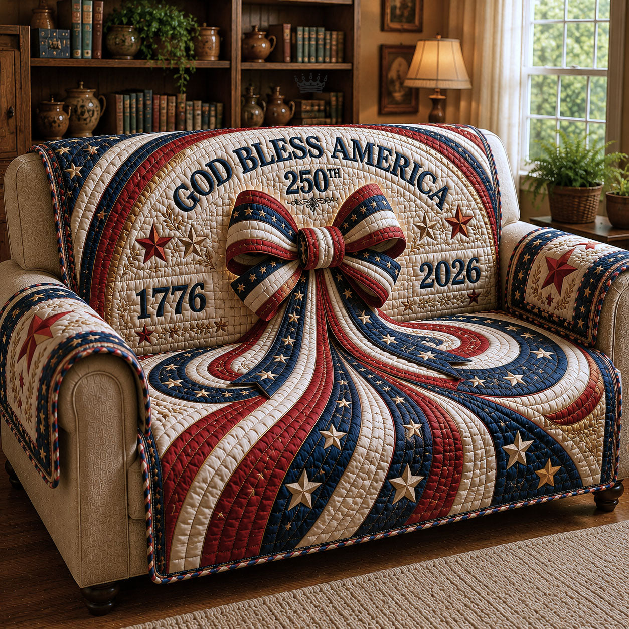 God Bless America Quilted Sofa Cover Patriotic Home Couch Cover Patriotic Unique Eagle Gifts - Tradiviet